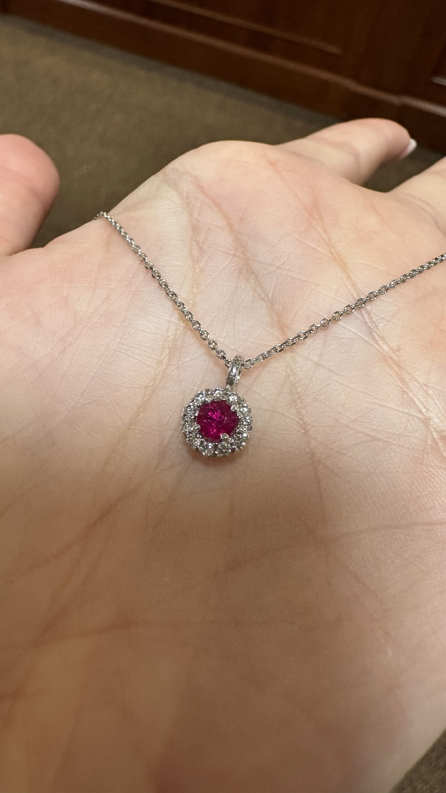 14k White Gold Genuine .39 Cttw Ruby & .20 Cttw Round Brilliant Cut Diamond Cluster Pendant - Image 12