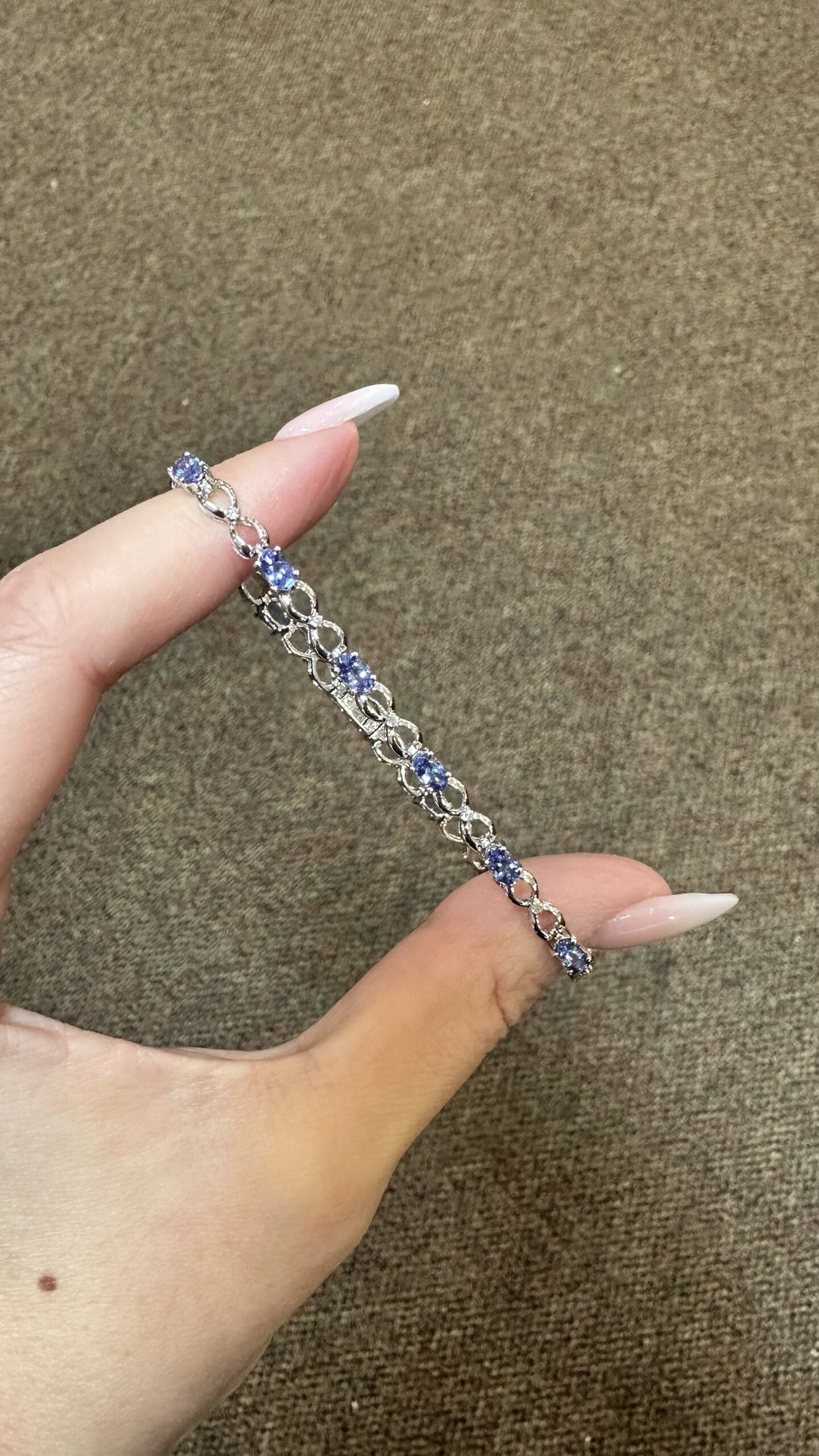 14k White Gold Genuine 2.50 Cttw Tanzanite & Diamond Bracelet - Image 2