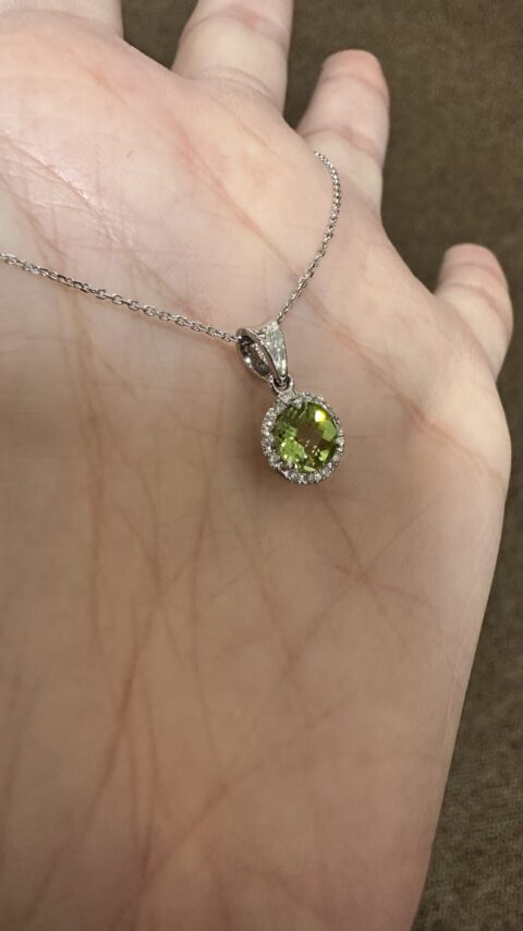 14k White Gold Genuine 1 Cttw Peridot & Diamond Halo Pendant