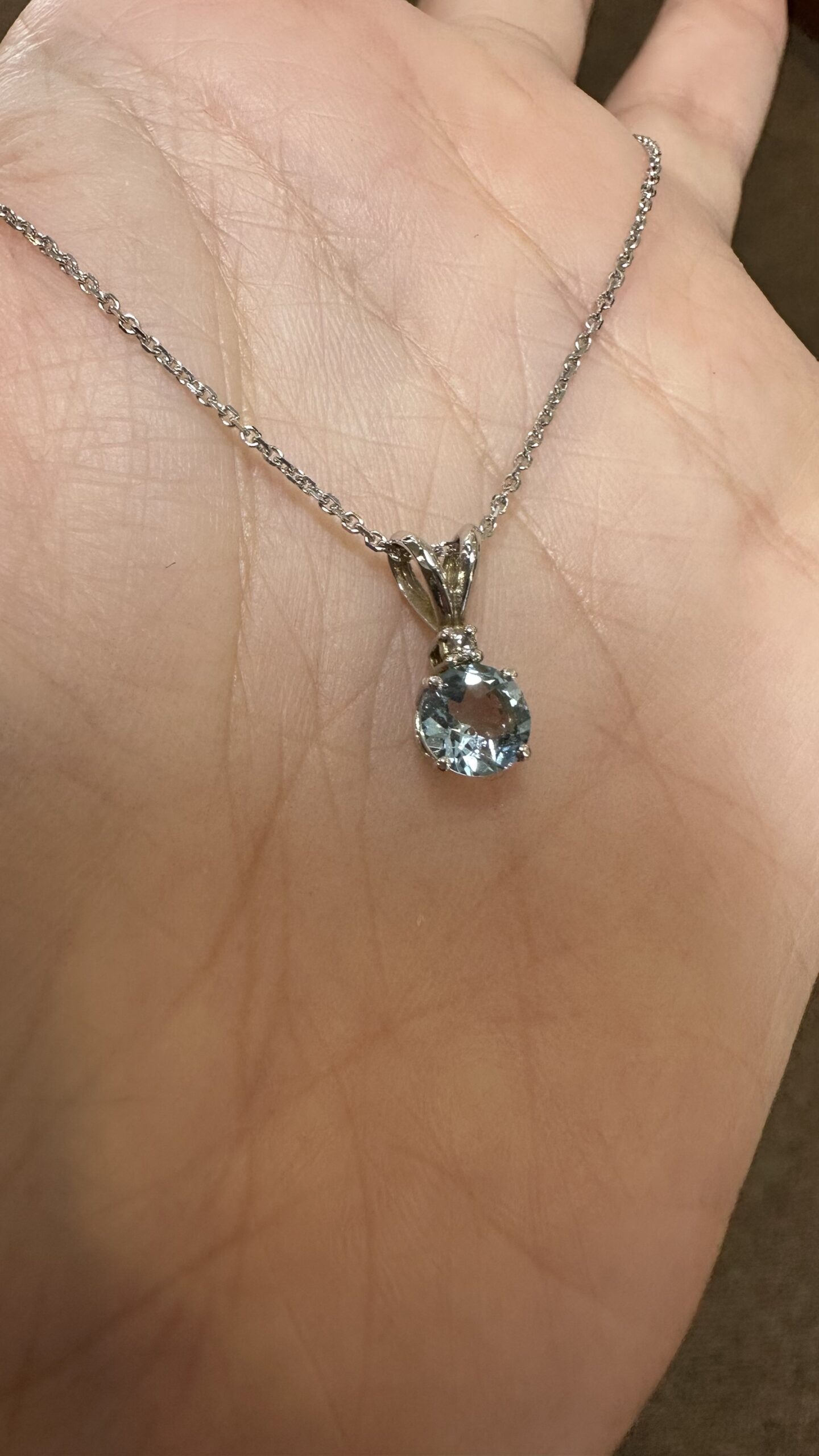 14k White Gold Genuine .63 Cttw Aquamarine & Diamond Pendant - Image 12