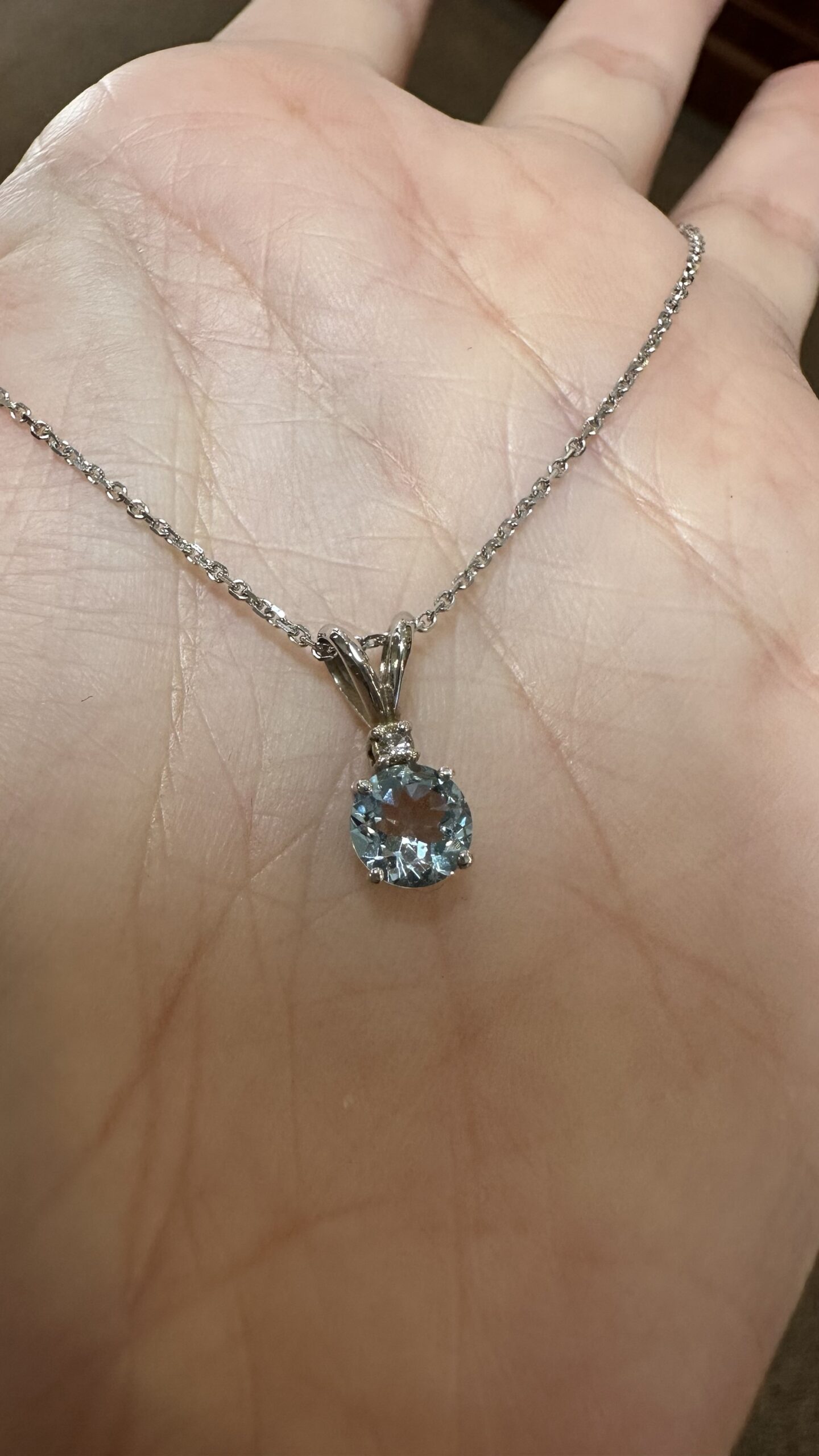 14k White Gold Genuine .63 Cttw Aquamarine & Diamond Pendant - Image 8