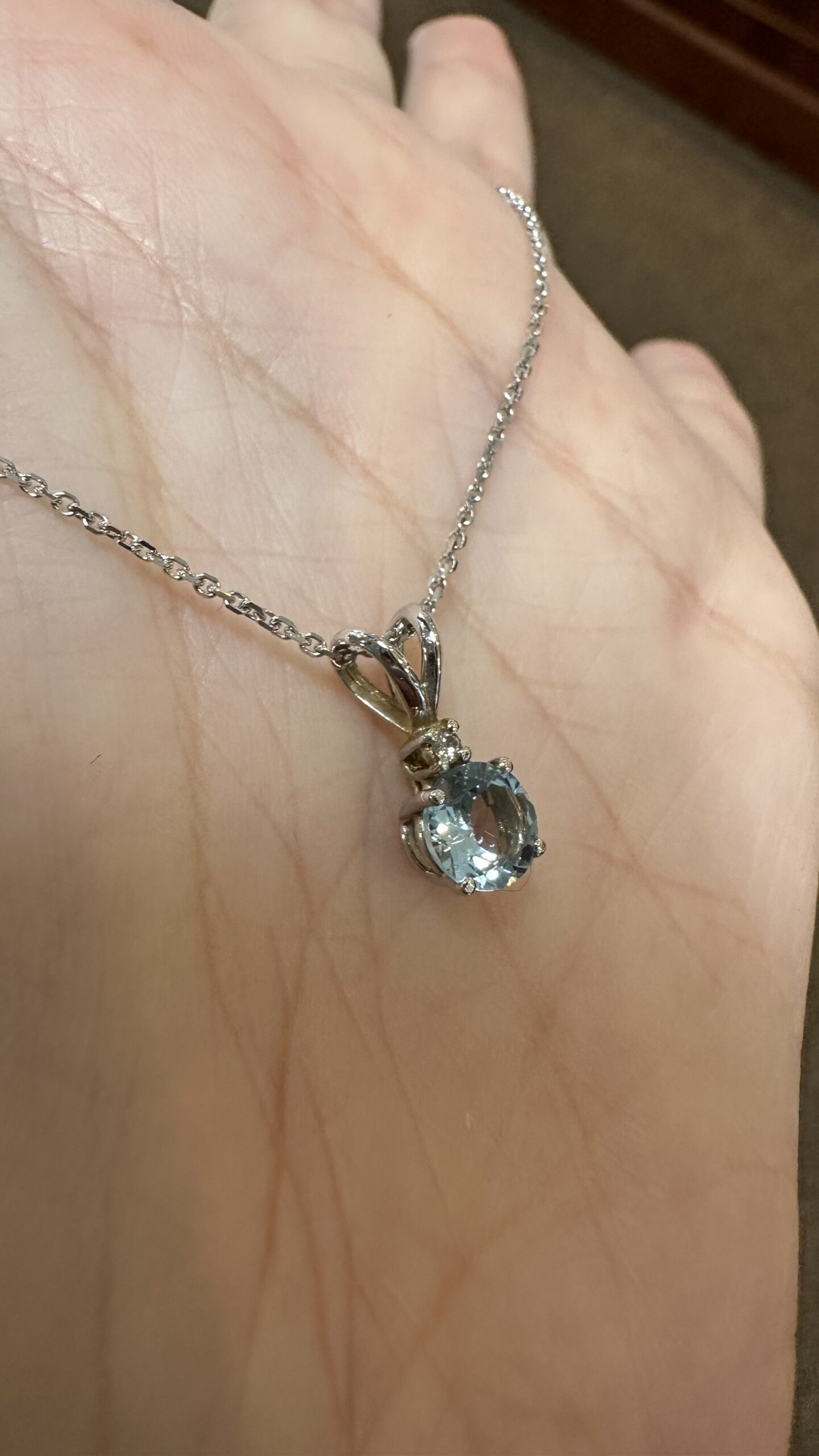 14k White Gold Genuine .63 Cttw Aquamarine & Diamond Pendant - Image 7