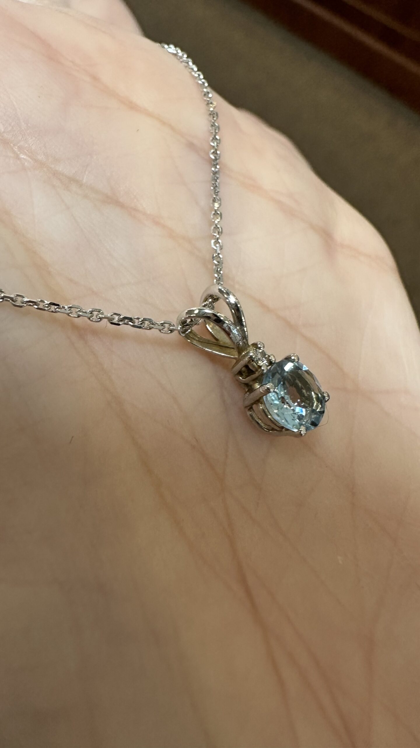 14k White Gold Genuine .63 Cttw Aquamarine & Diamond Pendant - Image 6