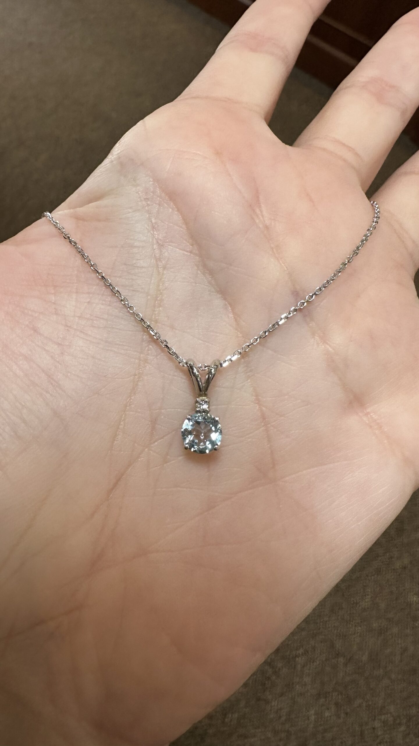 14k White Gold Genuine .63 Cttw Aquamarine & Diamond Pendant - Image 5