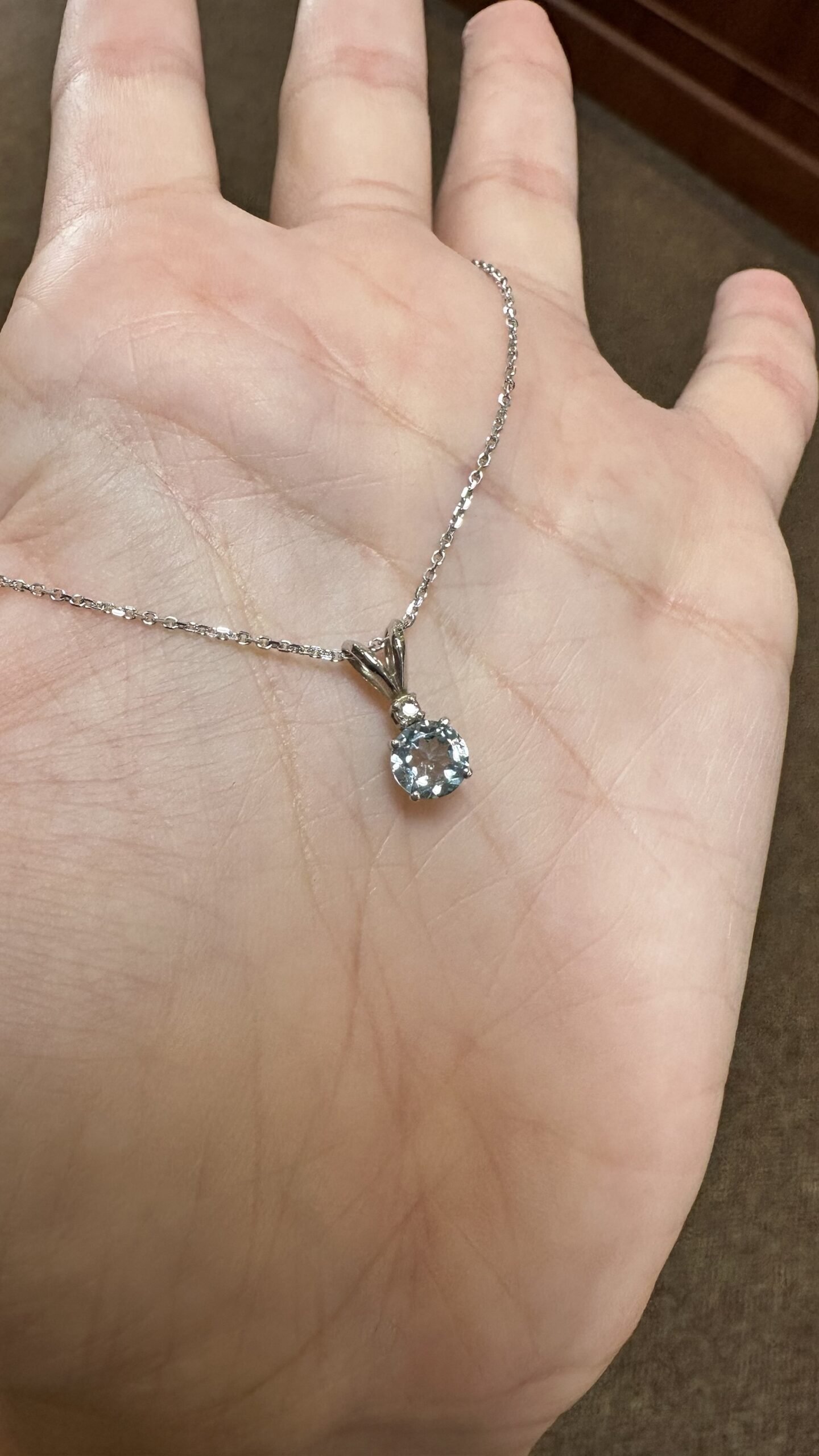 14k White Gold Genuine .63 Cttw Aquamarine & Diamond Pendant - Image 3