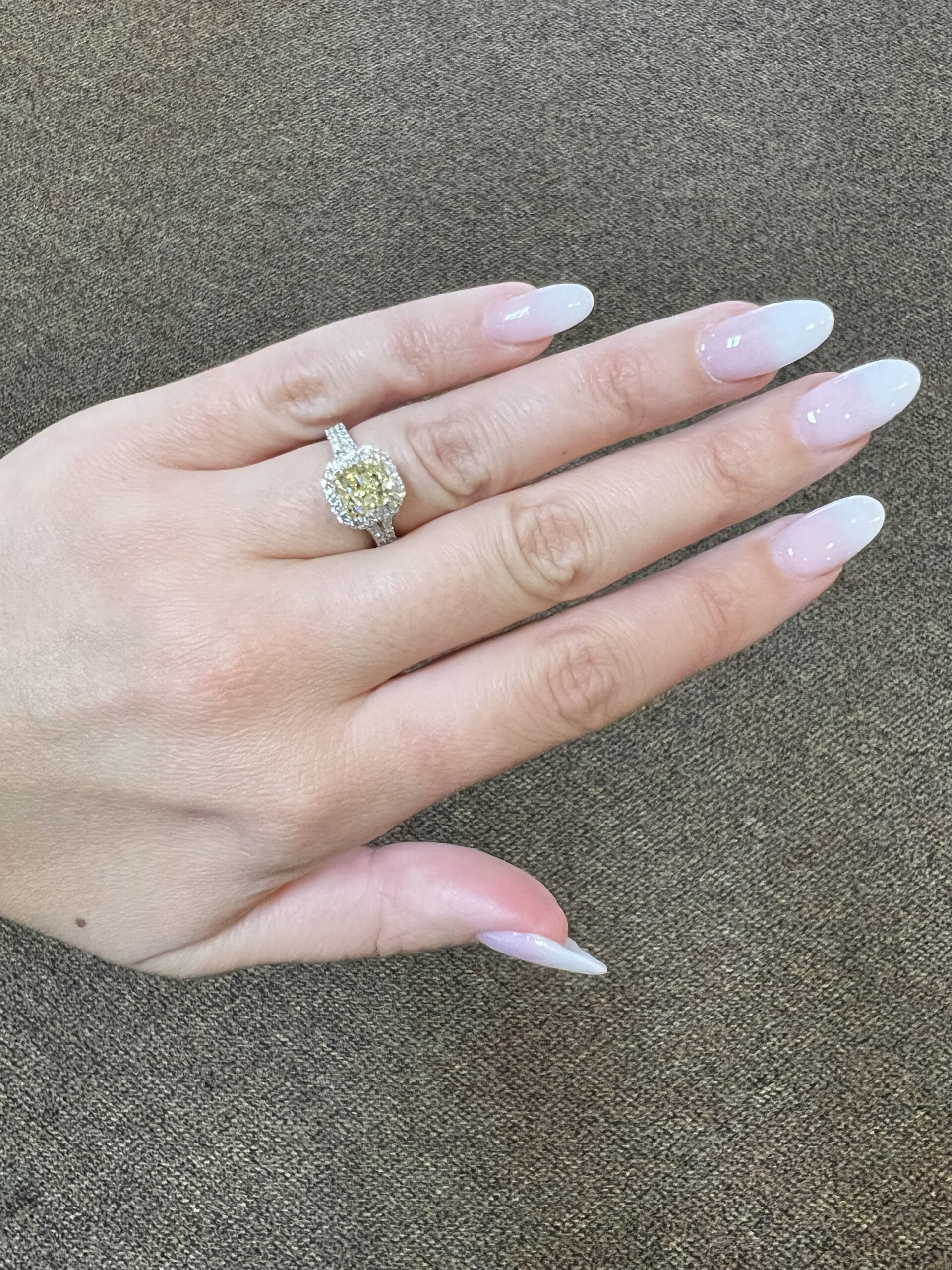 Platinum & 18k Yellow Gold Genuine GIA Certified Fancy Yellow Diamond Halo Ring With Split Shank - Image 13