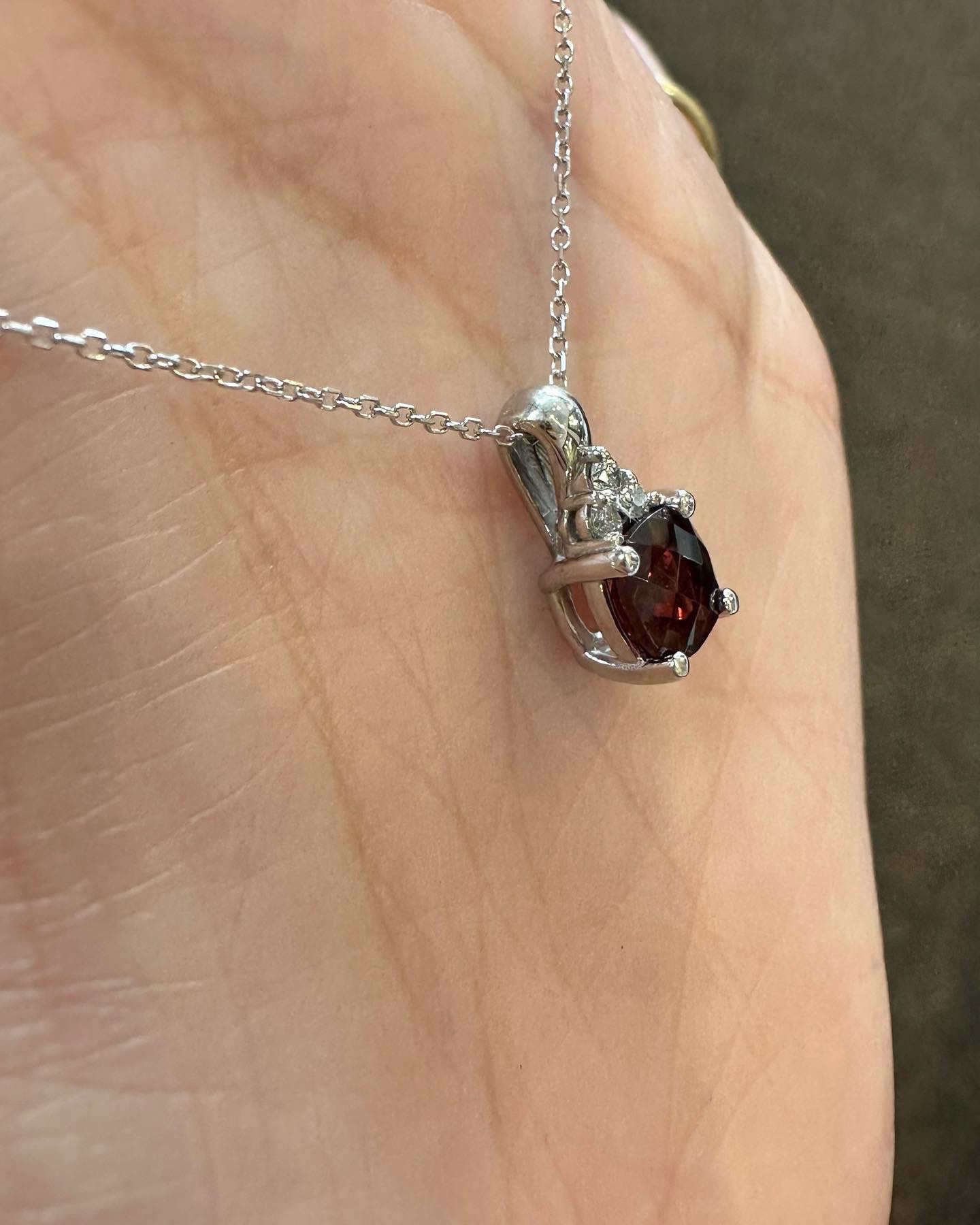 14k White Gold Genuine 1.15 Cttw Garnet & .06 Cttw Diamond Pendant - Image 9