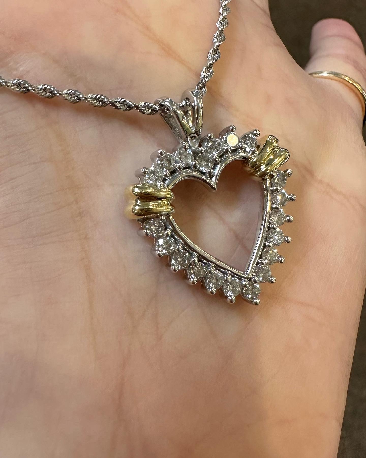 14k White Gold Genuine .86 Cttw Diamond Open Heart Pendant - Image 5