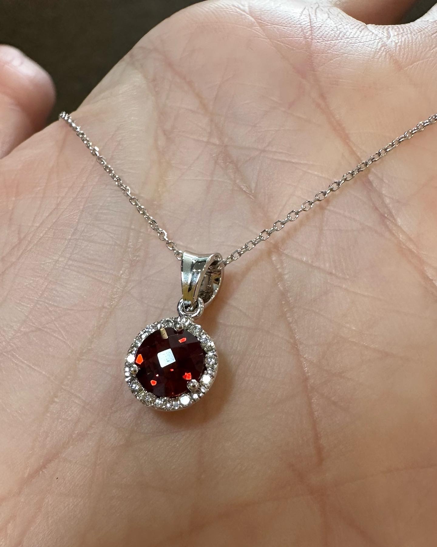 14k White Gold Genuine .99 Cttw Garnet & Diamond Halo Pendant - Image 3