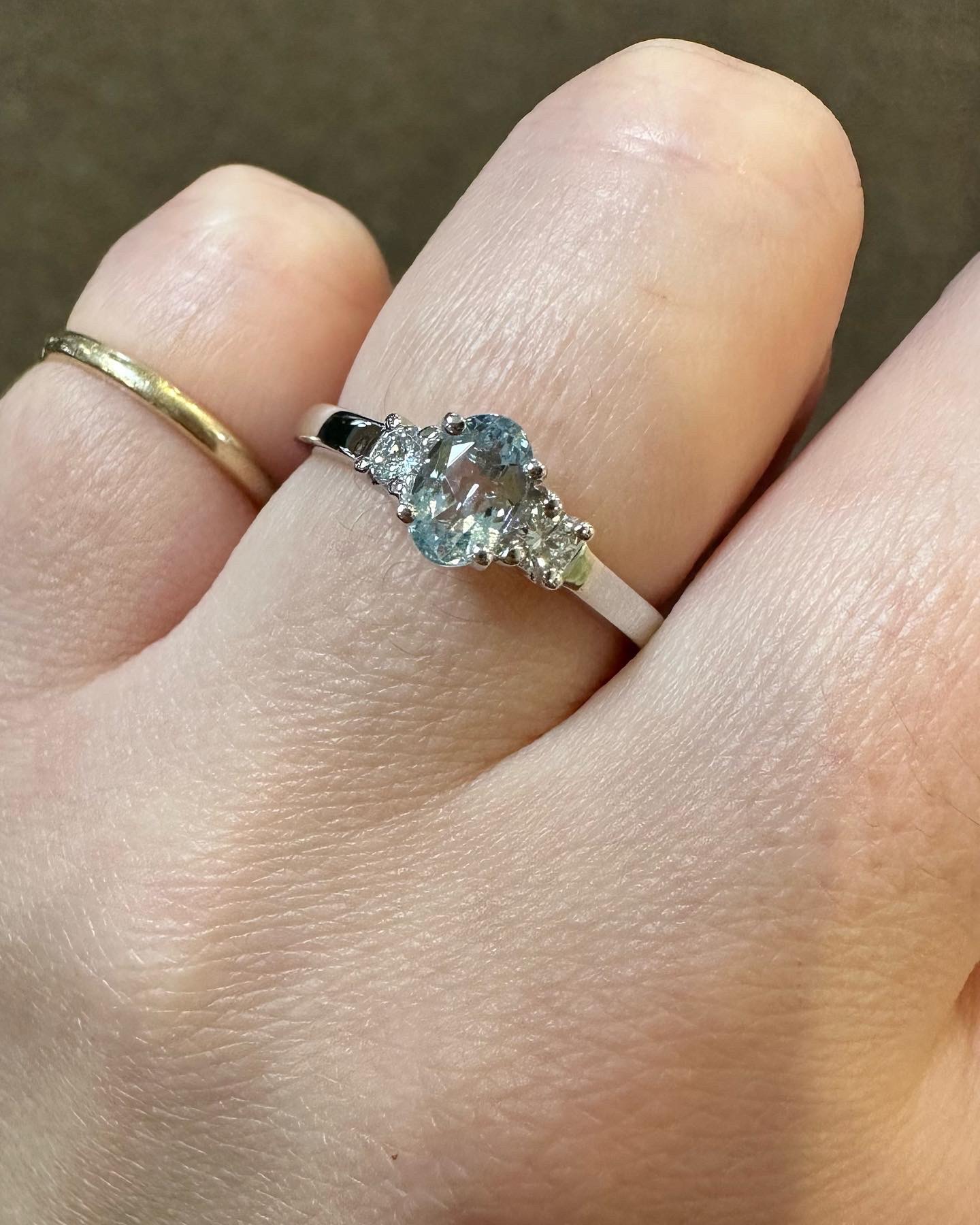 14k White Gold Genuine .53 Cttw Aquamarine & Diamond 3 Stone Ring - Image 6