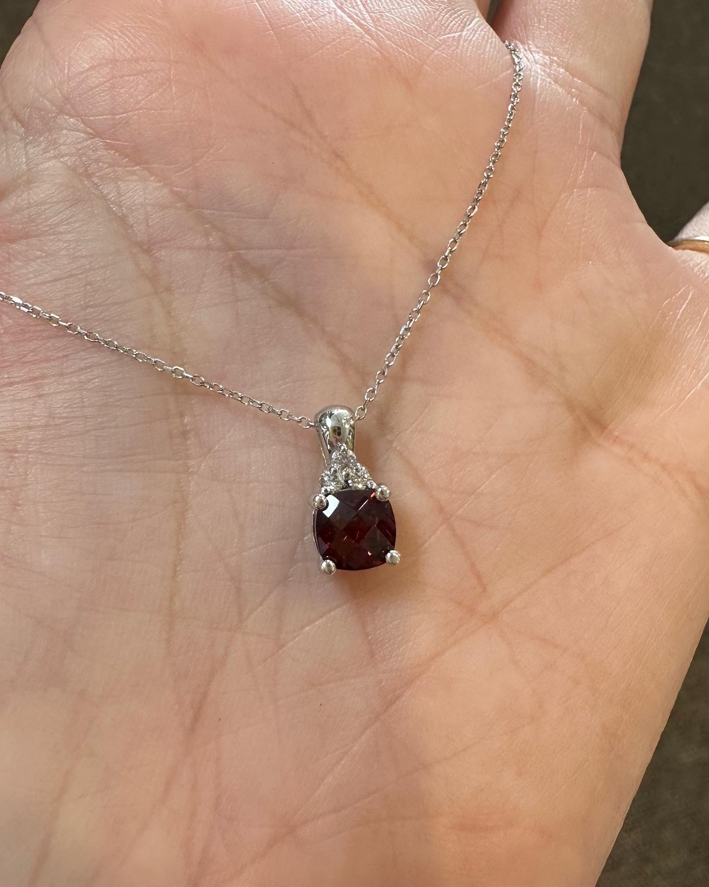 14k White Gold Genuine 1.15 Cttw Garnet & .06 Cttw Diamond Pendant - Image 3