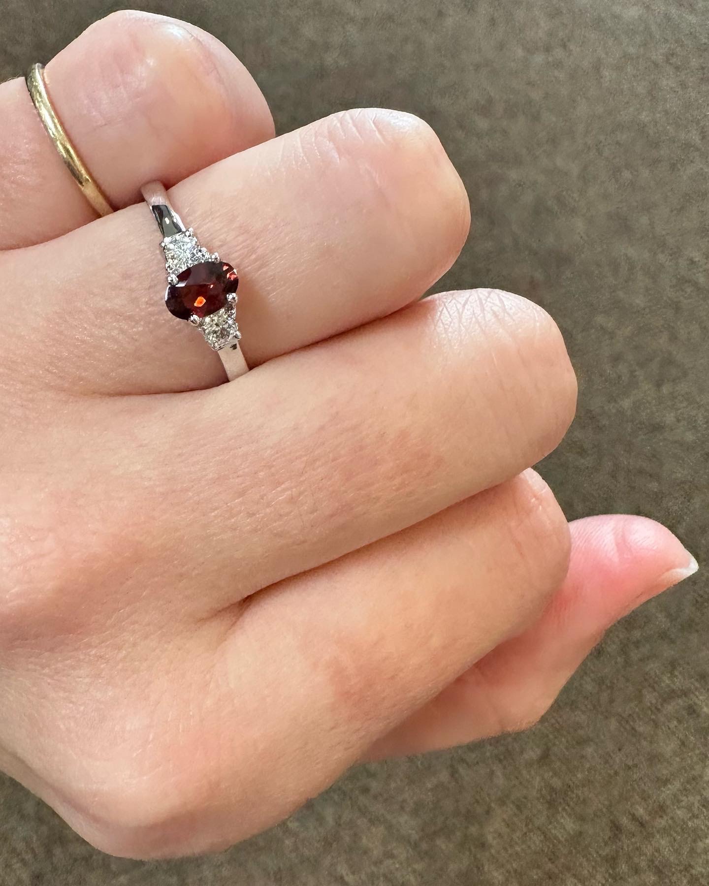 14k White Gold Genuine .60 Cttw Garnet & Diamond 3 Stone Ring - Image 15