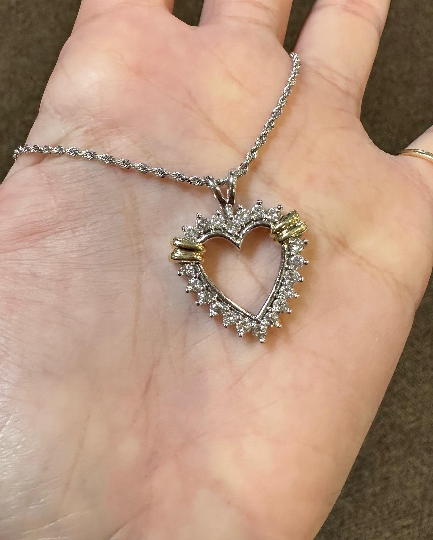 14k White Gold Genuine .86 Cttw Diamond Open Heart Pendant - Image 7