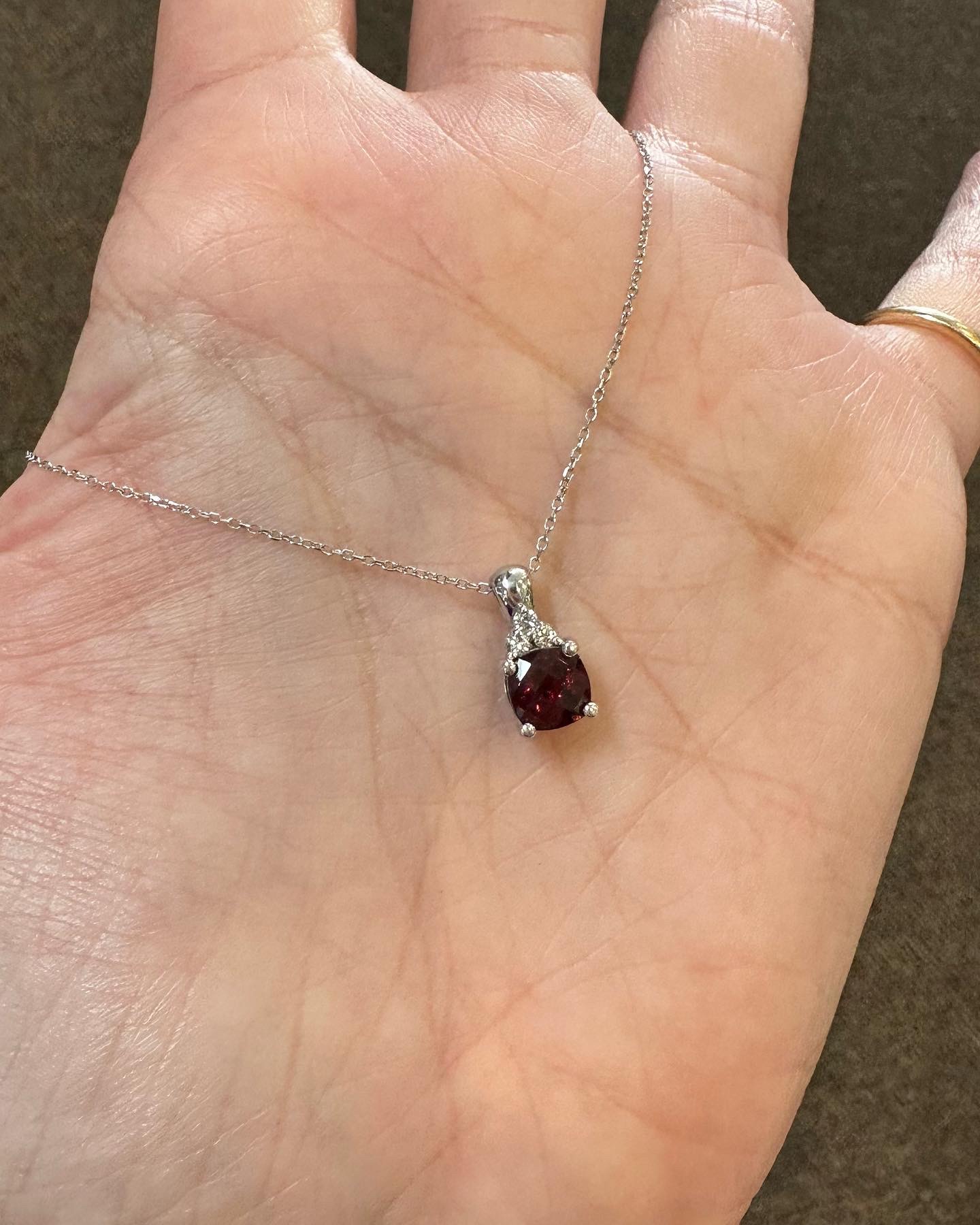 14k White Gold Genuine 1.15 Cttw Garnet & .06 Cttw Diamond Pendant - Image 2