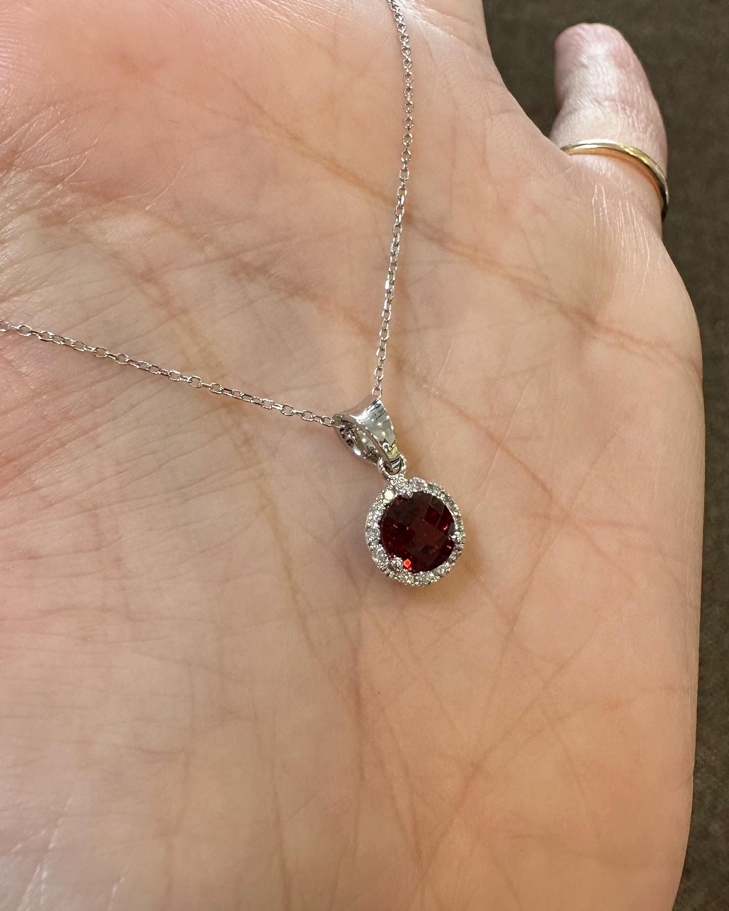 14k White Gold Genuine .99 Cttw Garnet & Diamond Halo Pendant - Image 10