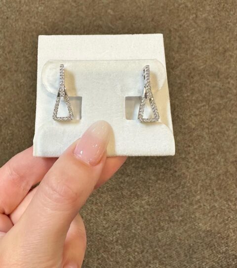 18k White Gold Genuine .23 Cttw Round Brilliant Cut Diamond Door Knocker Style Earrings