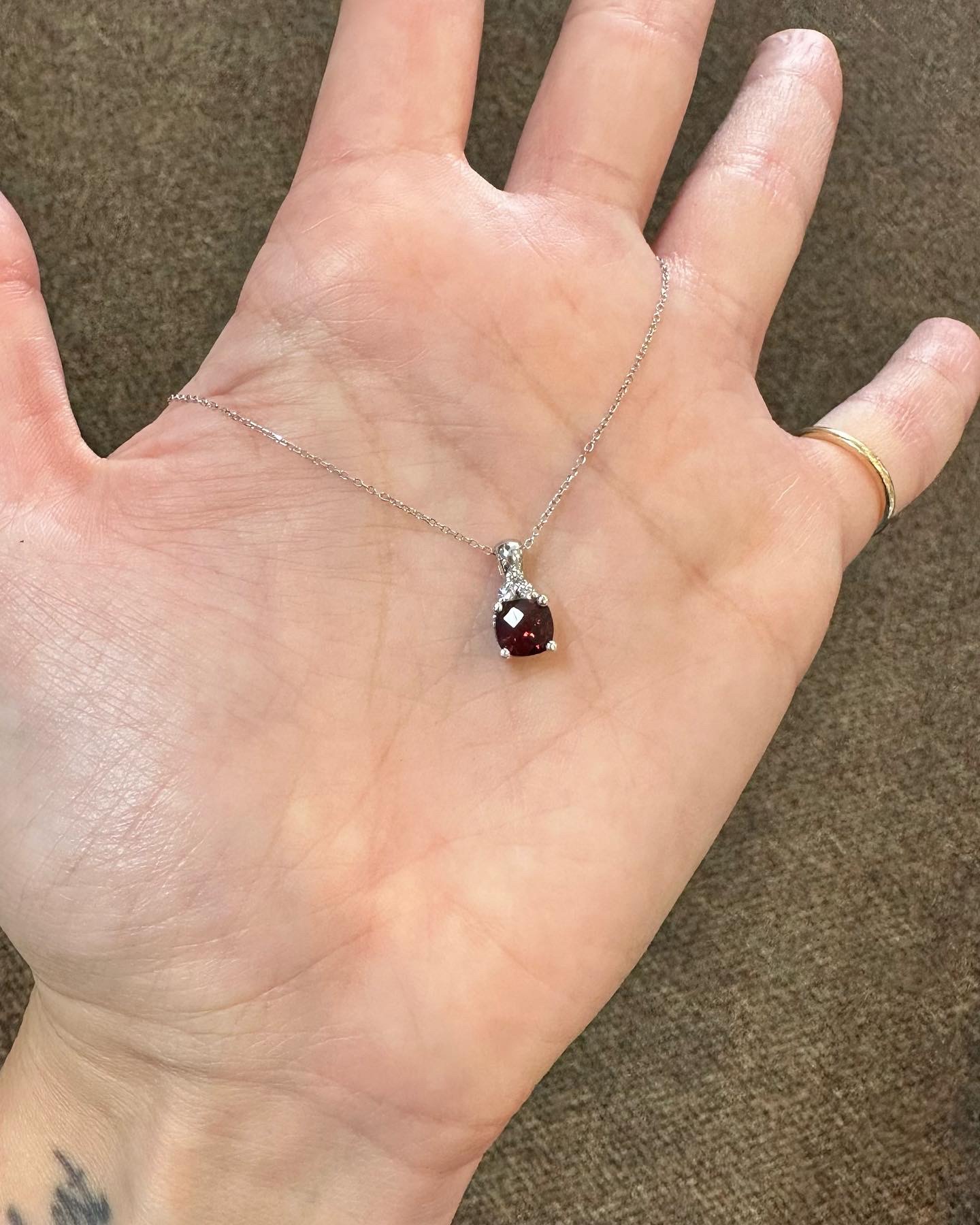 14k White Gold Genuine 1.15 Cttw Garnet & .06 Cttw Diamond Pendant - Image 4