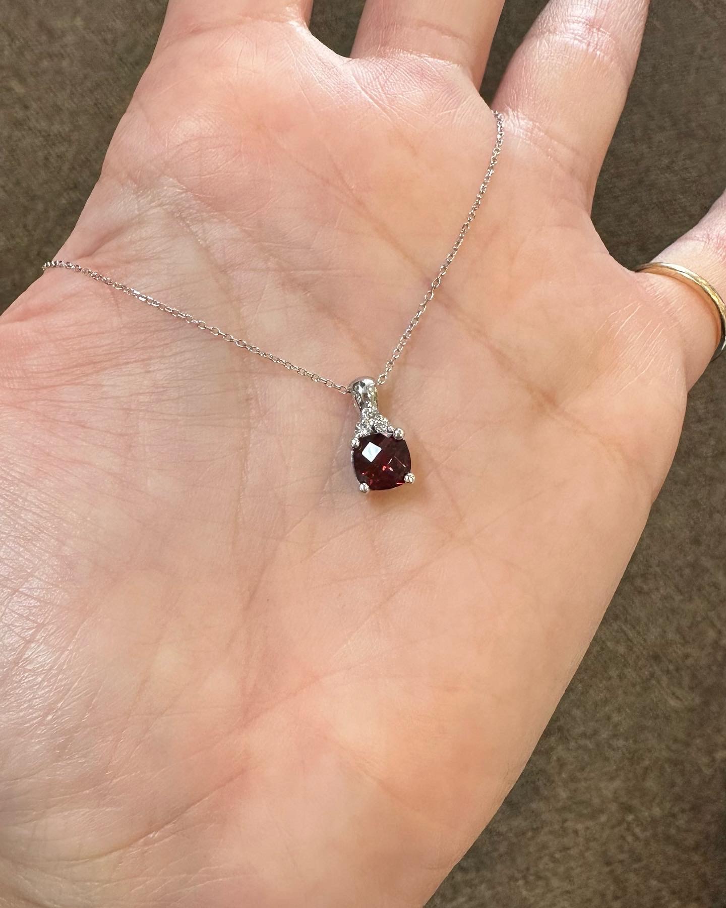 14k White Gold Genuine 1.15 Cttw Garnet & .06 Cttw Diamond Pendant - Image 5