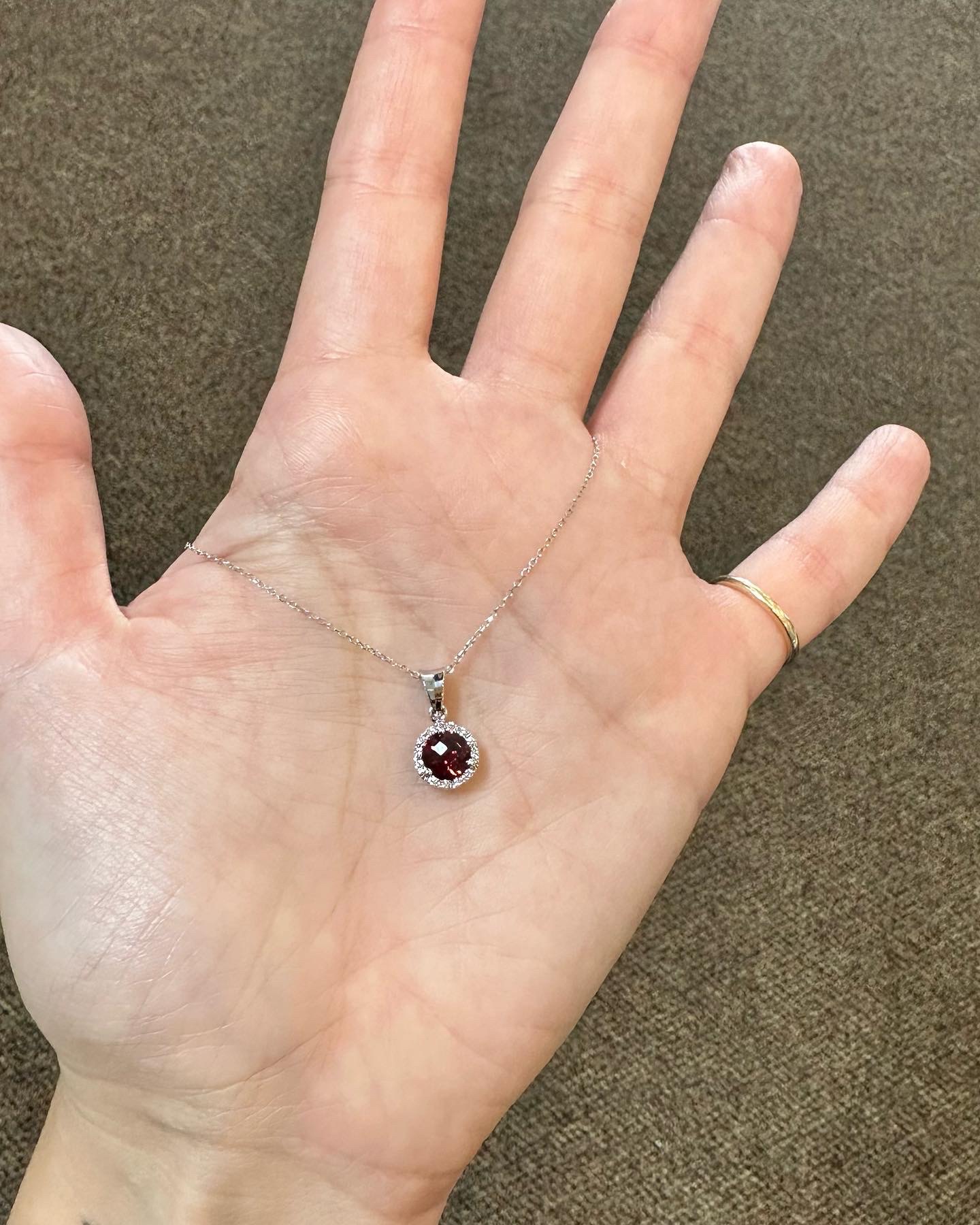 14k White Gold Genuine .99 Cttw Garnet & Diamond Halo Pendant - Image 5