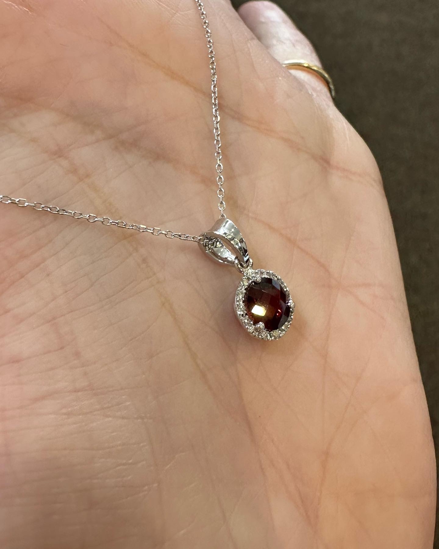 14k White Gold Genuine .99 Cttw Garnet & Diamond Halo Pendant - Image 7