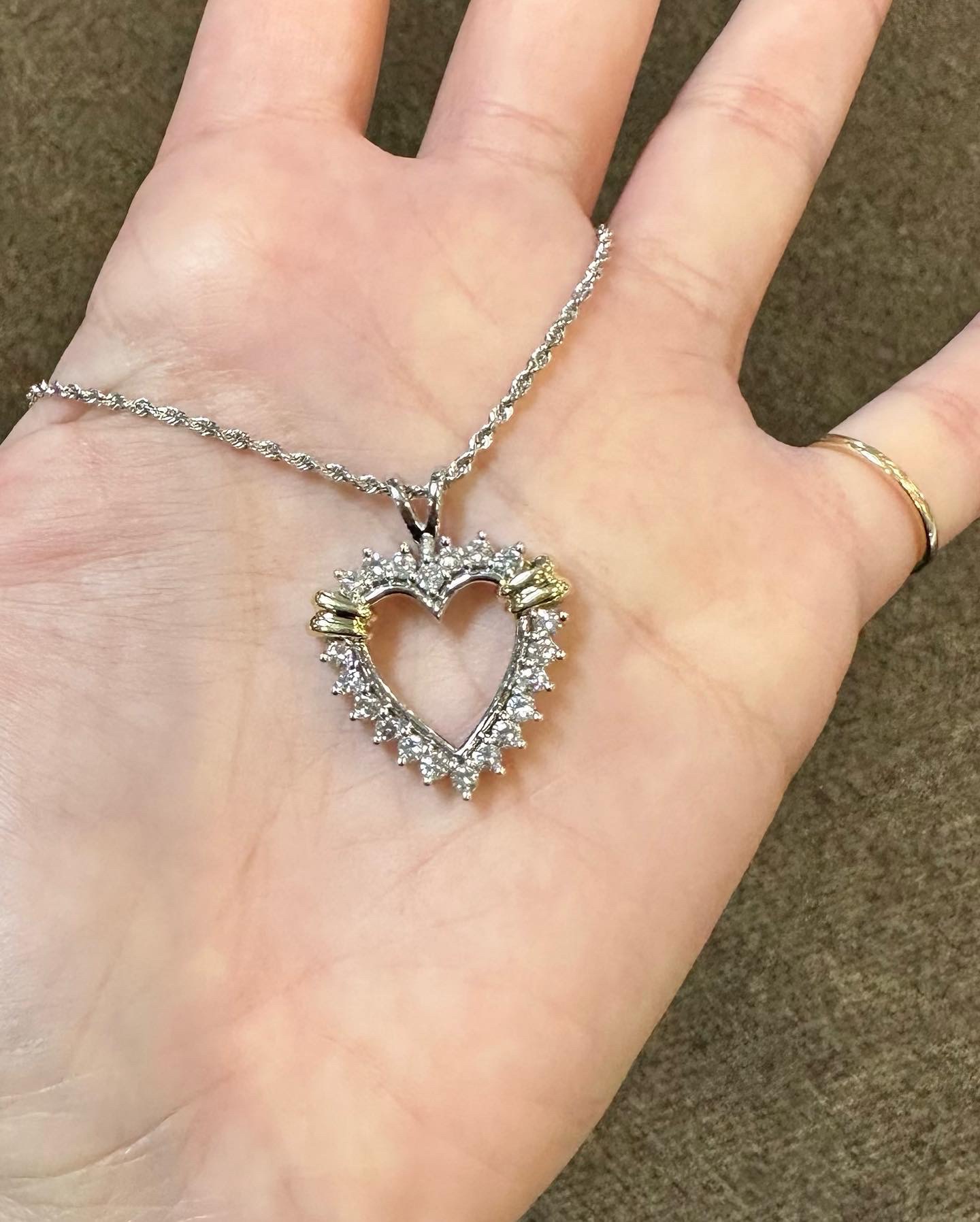 14k White Gold Genuine .86 Cttw Diamond Open Heart Pendant - Image 8