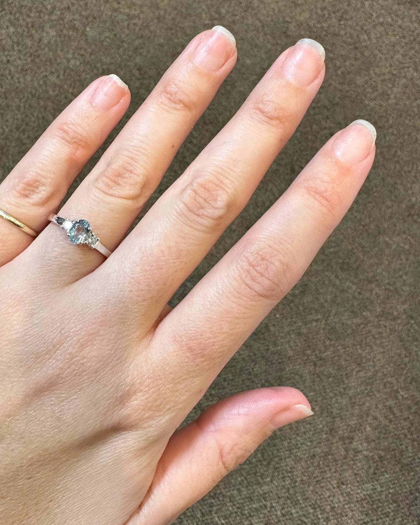 14k White Gold Genuine .53 Cttw Aquamarine & Diamond 3 Stone Ring - Image 4