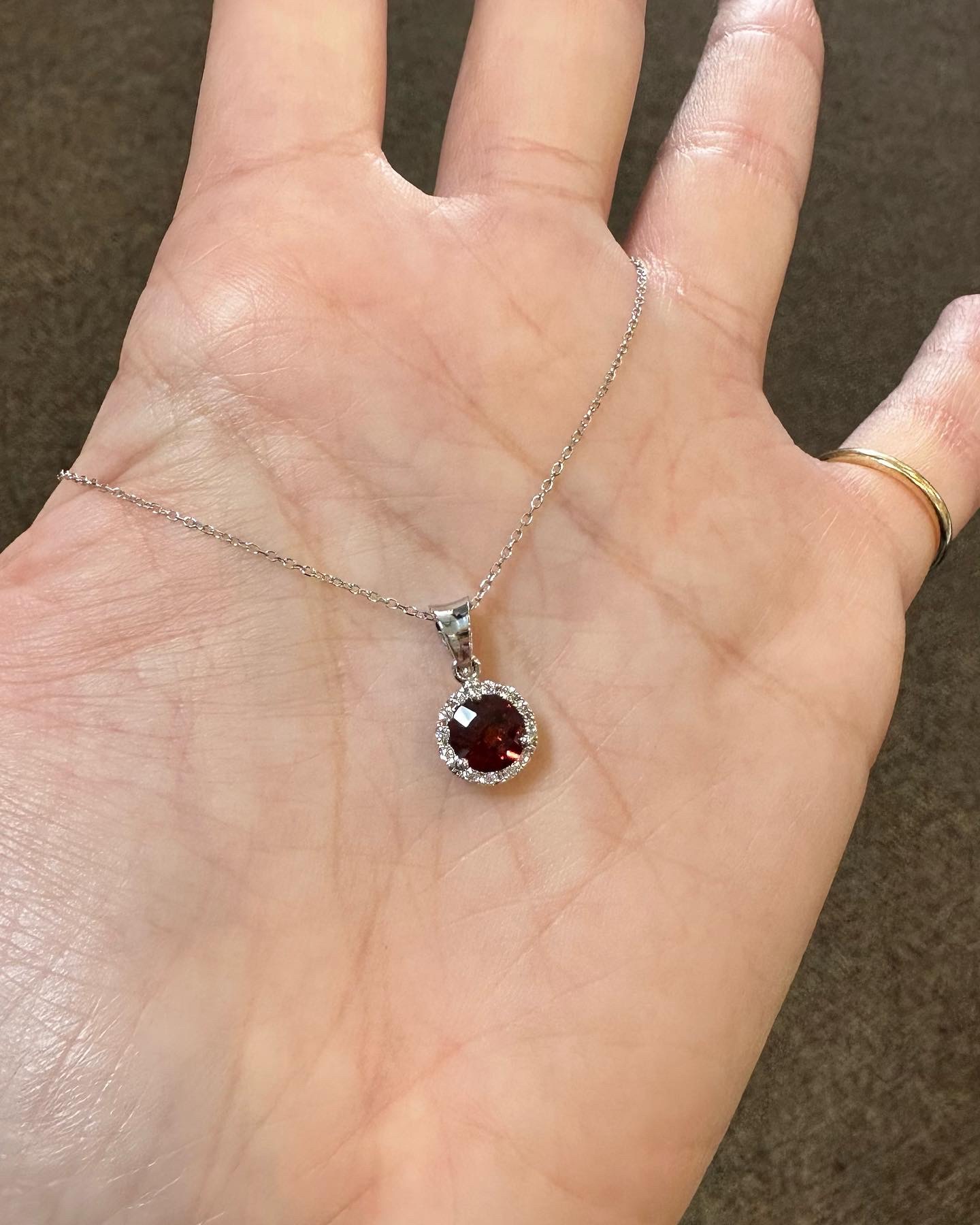 14k White Gold Genuine .99 Cttw Garnet & Diamond Halo Pendant - Image 4