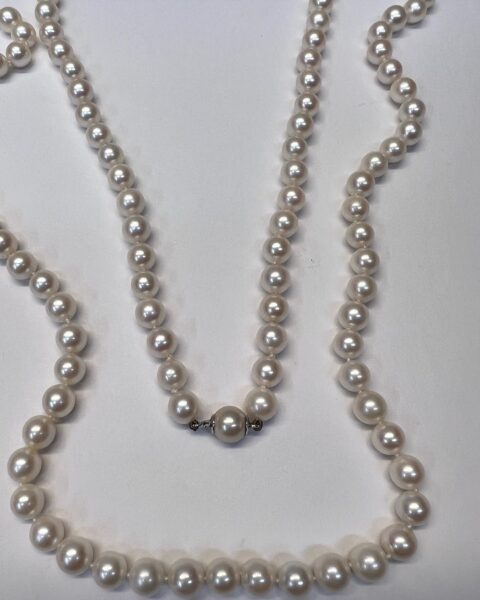 A Vintage 34” Strand Of Cultured 7-7.5 MM Akoya Pearls