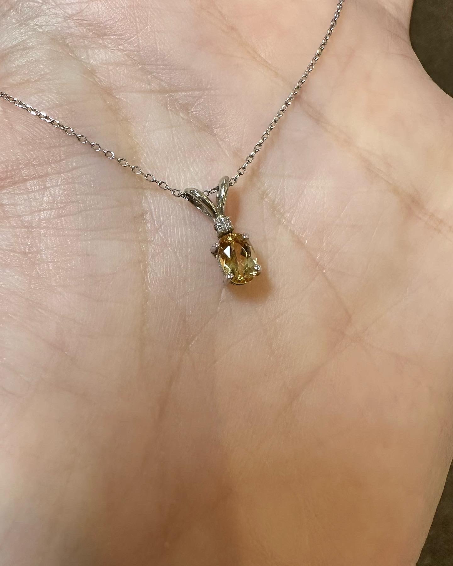 14k White Gold Genuine .54 Cttw Citrine & Diamond Pendant