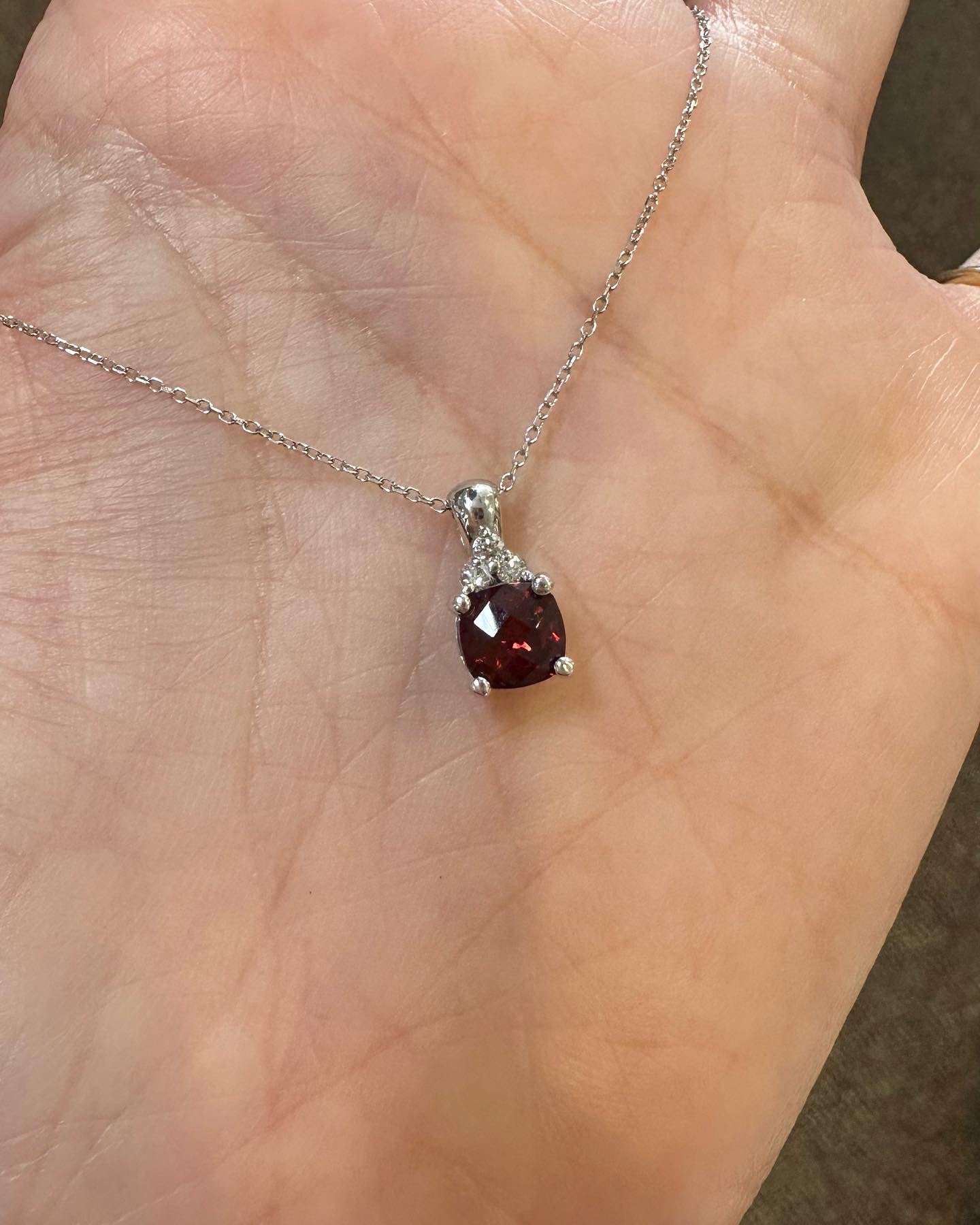 14k White Gold Genuine 1.15 Cttw Garnet & .06 Cttw Diamond Pendant - Image 6