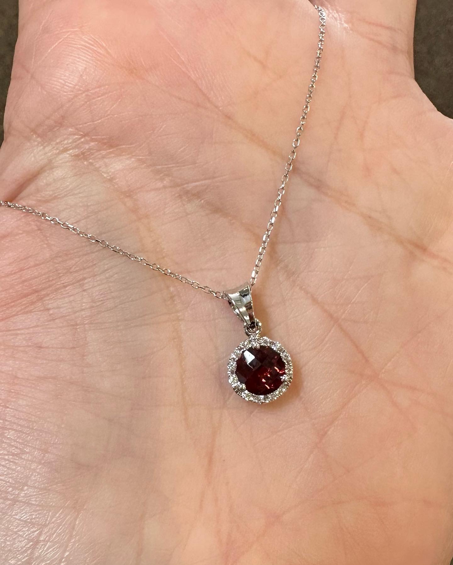 14k White Gold Genuine .99 Cttw Garnet & Diamond Halo Pendant - Image 6