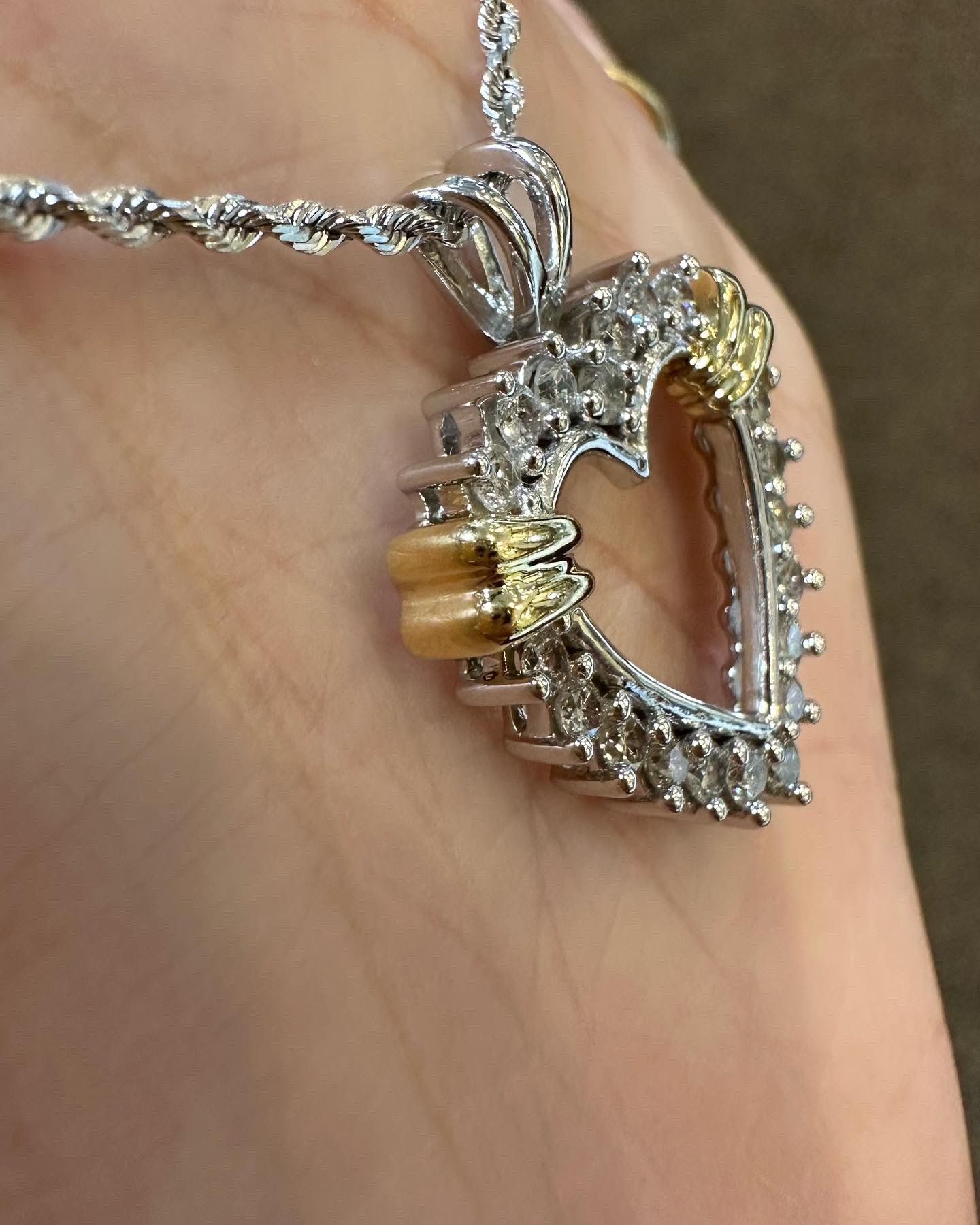 14k White Gold Genuine .86 Cttw Diamond Open Heart Pendant - Image 3