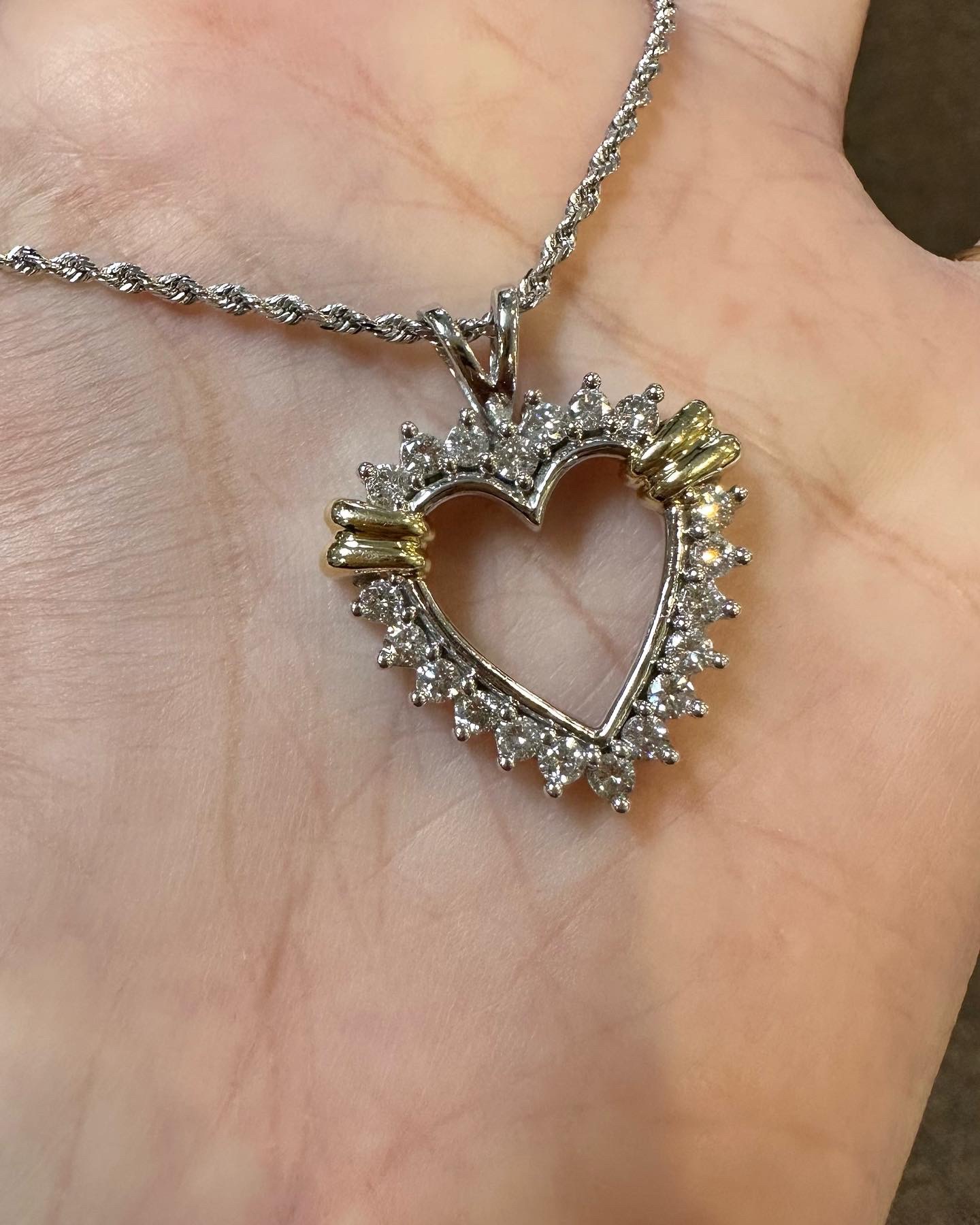 14k White Gold Genuine .86 Cttw Diamond Open Heart Pendant - Image 6