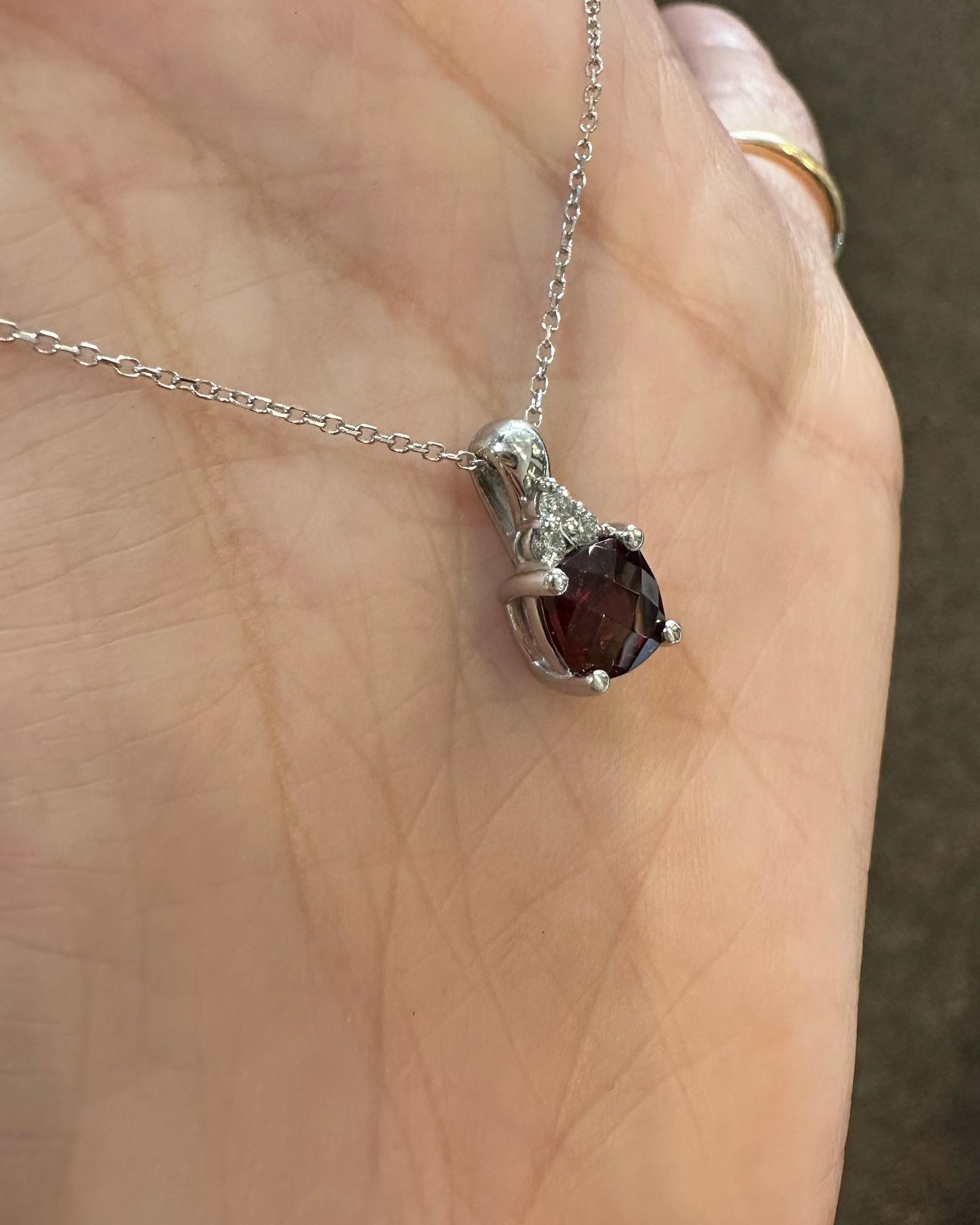 14k White Gold Genuine 1.15 Cttw Garnet & .06 Cttw Diamond Pendant - Image 8