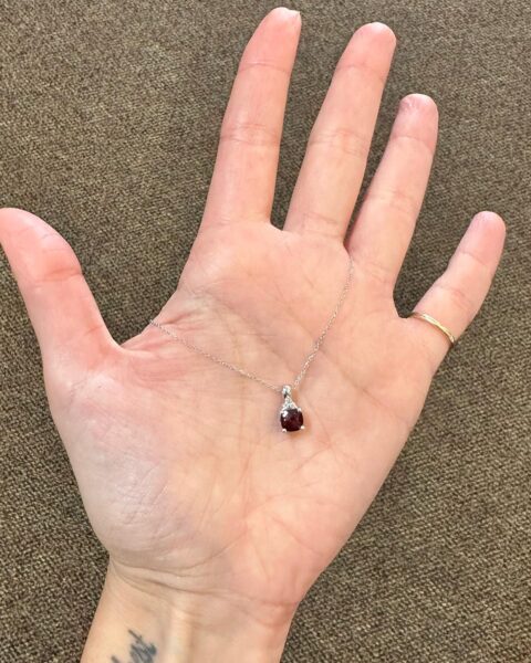 14k White Gold Genuine 1.15 Cttw Garnet & .06 Cttw Diamond Pendant
