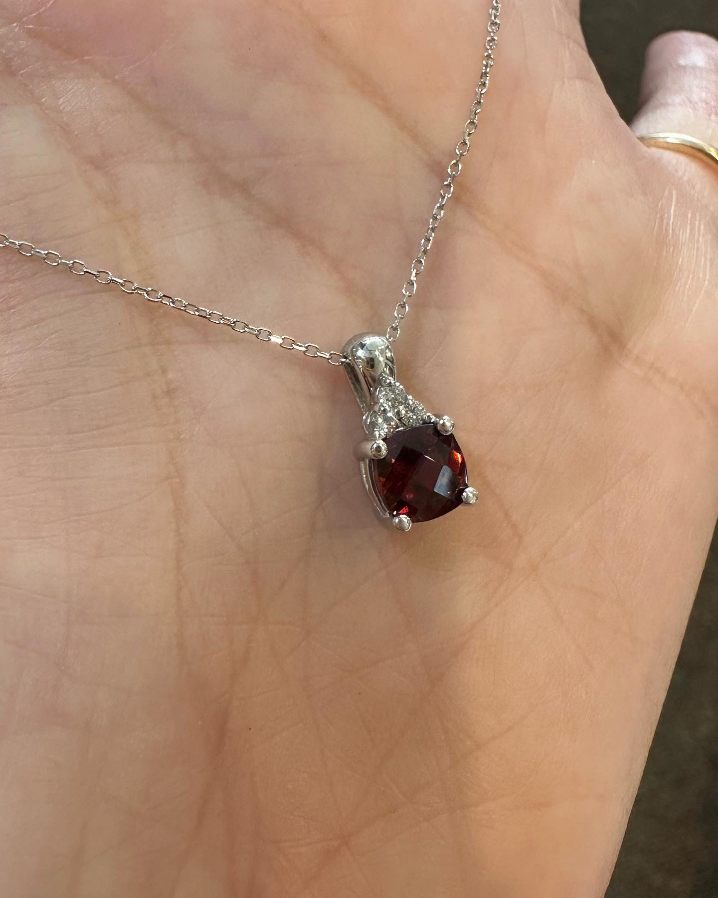 14k White Gold Genuine 1.15 Cttw Garnet & .06 Cttw Diamond Pendant - Image 7