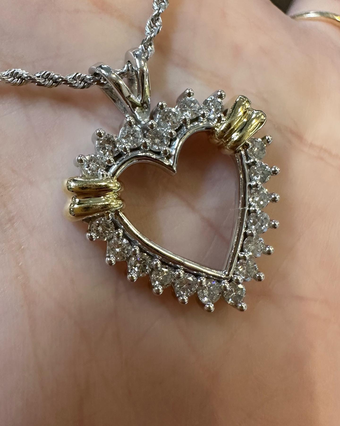 14k White Gold Genuine .86 Cttw Diamond Open Heart Pendant - Image 2