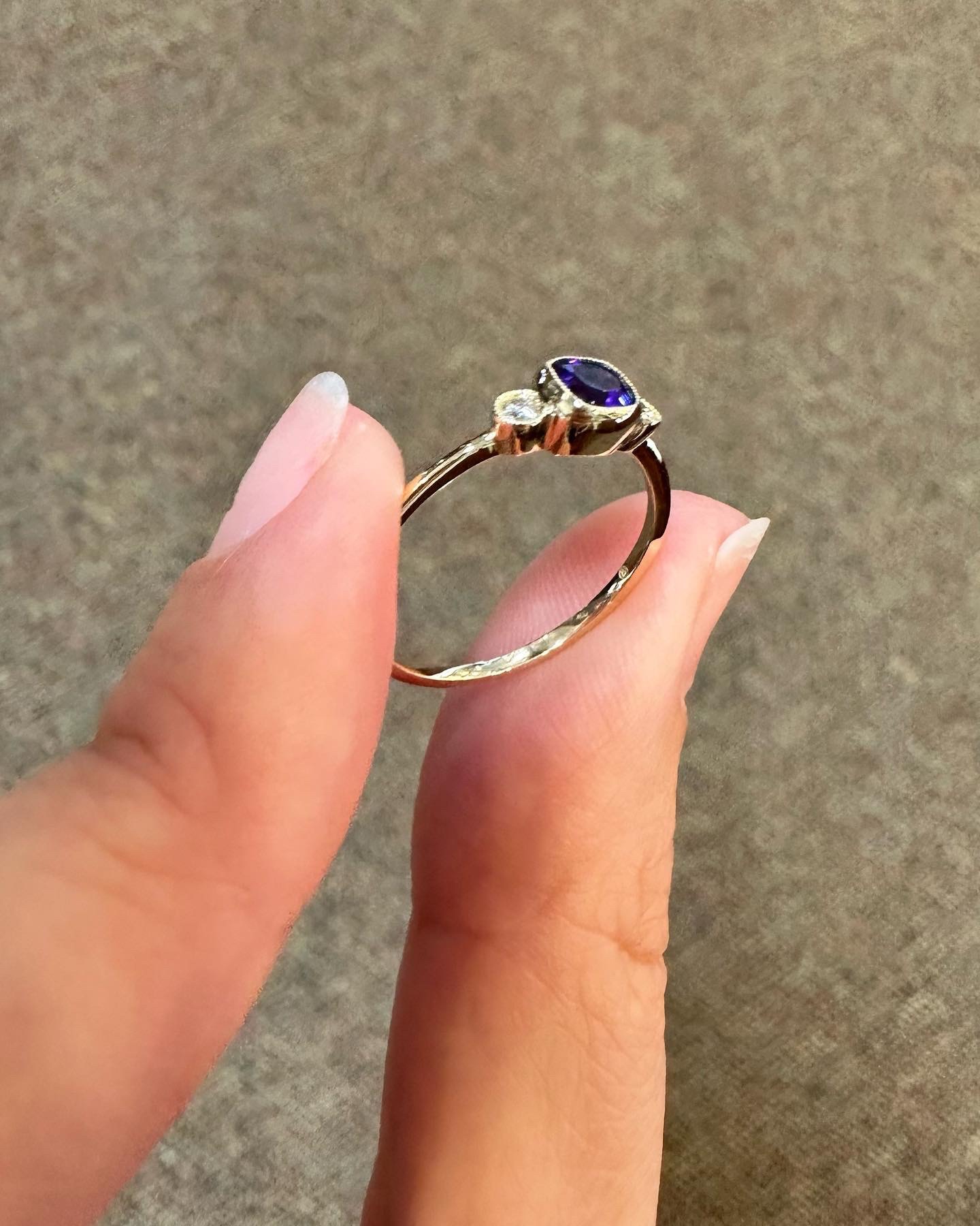 14k Yellow Gold Genuine .30 Cttw Amethyst & Diamond 3 Stone Ring - Image 14