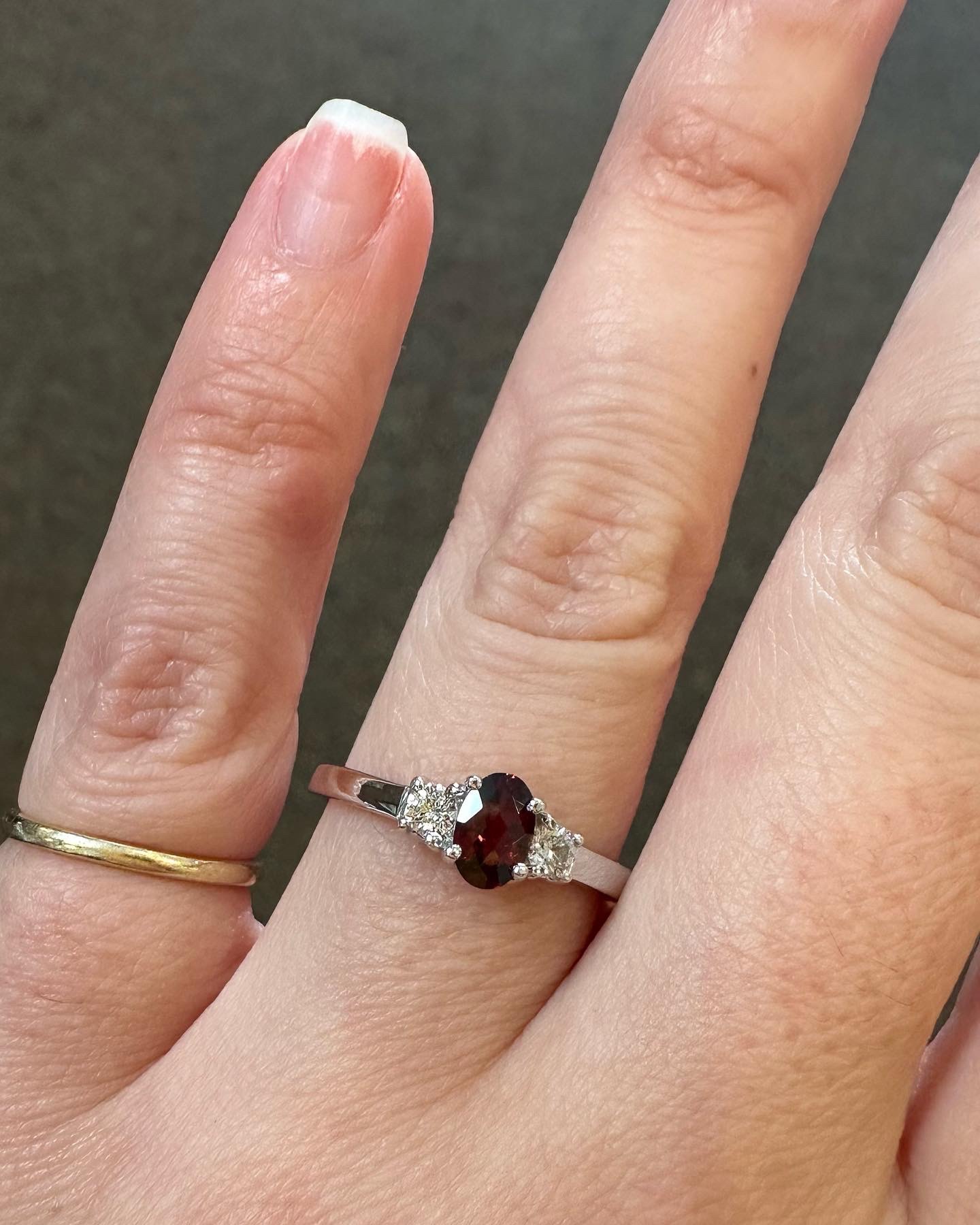 14k White Gold Genuine .60 Cttw Garnet & Diamond 3 Stone Ring - Image 12