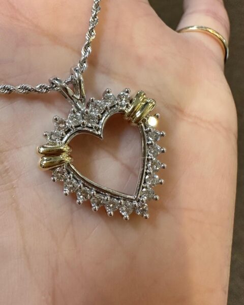 14k White Gold Genuine .86 Cttw Diamond Open Heart Pendant