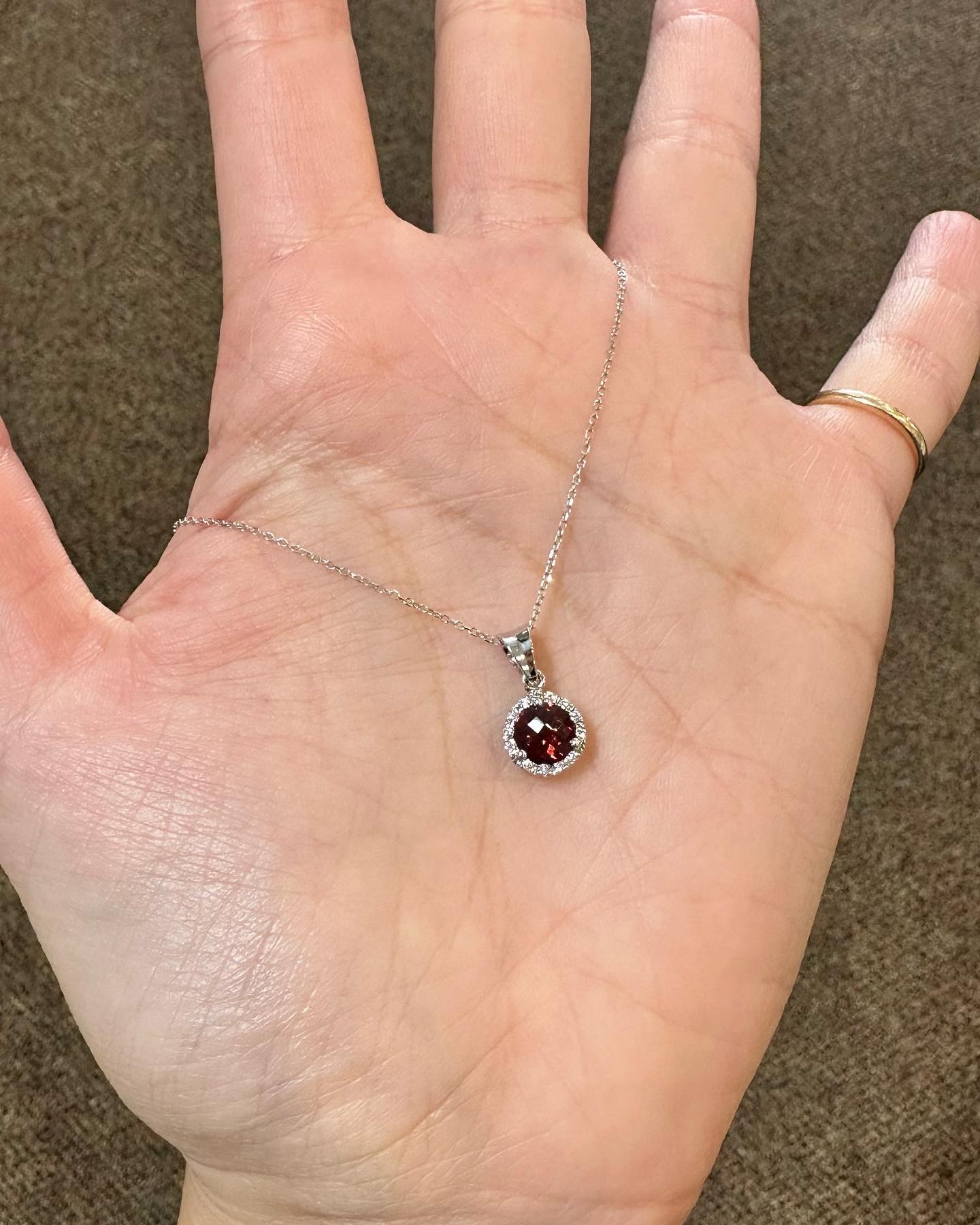 14k White Gold Genuine .99 Cttw Garnet & Diamond Halo Pendant - Image 8