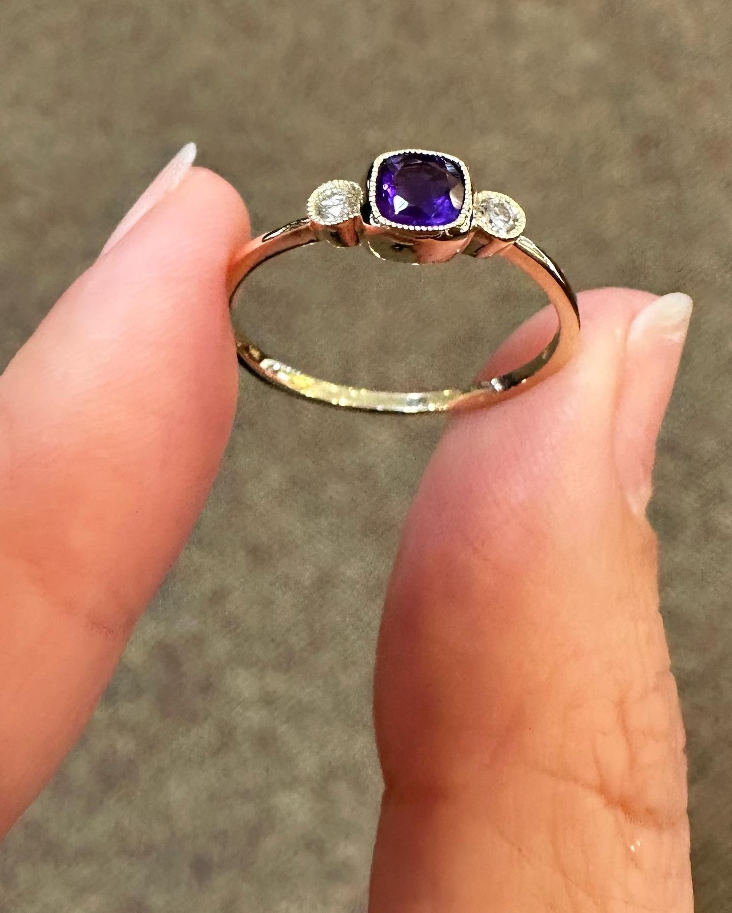14k Yellow Gold Genuine .30 Cttw Amethyst & Diamond 3 Stone Ring - Image 13