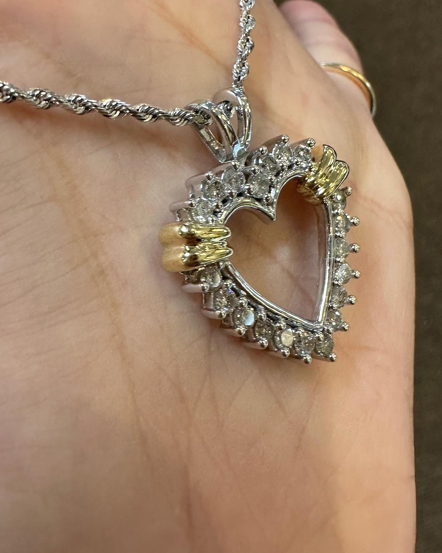 14k White Gold Genuine .86 Cttw Diamond Open Heart Pendant - Image 4