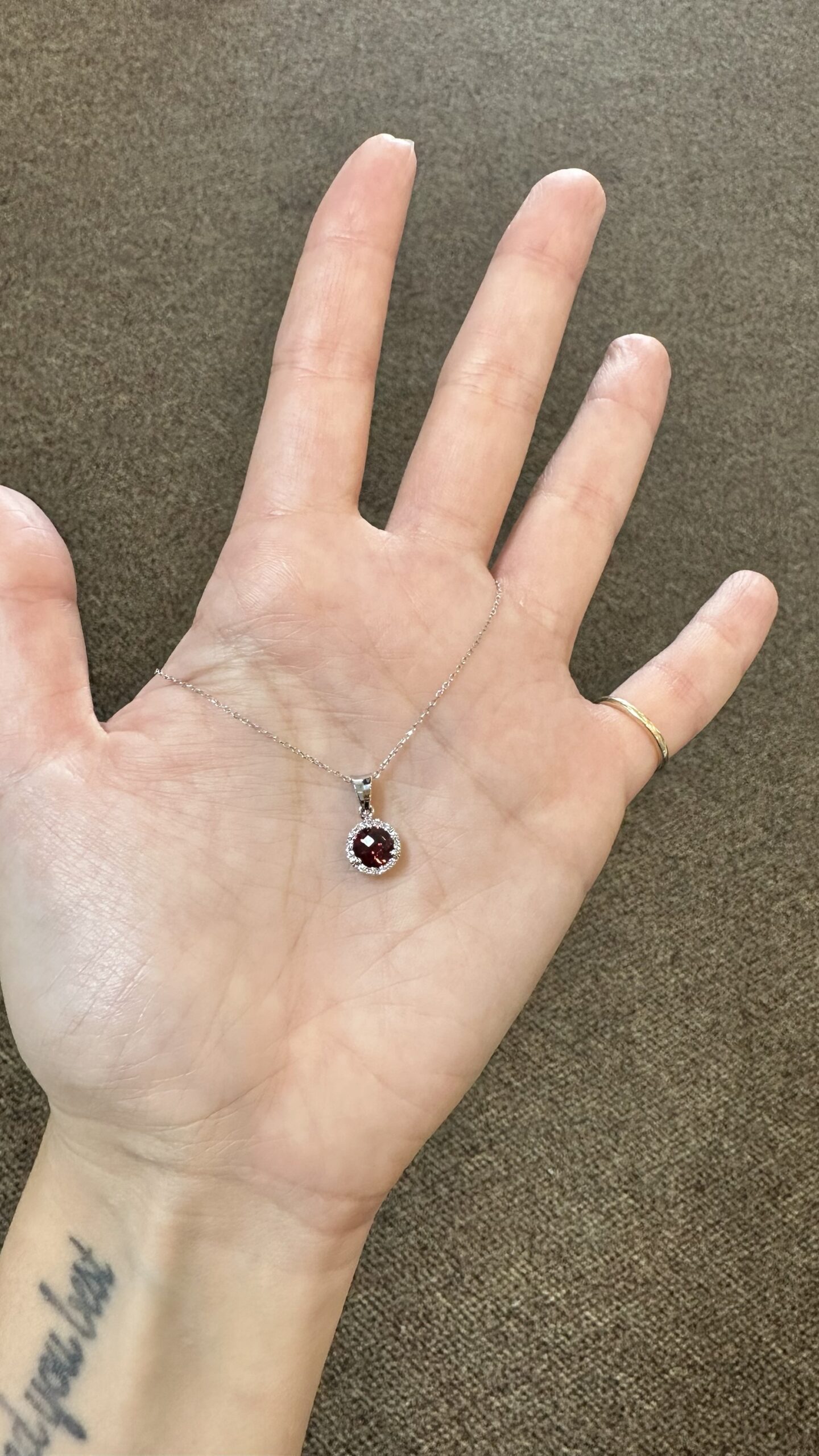 14k White Gold Genuine .99 Cttw Garnet & Diamond Halo Pendant