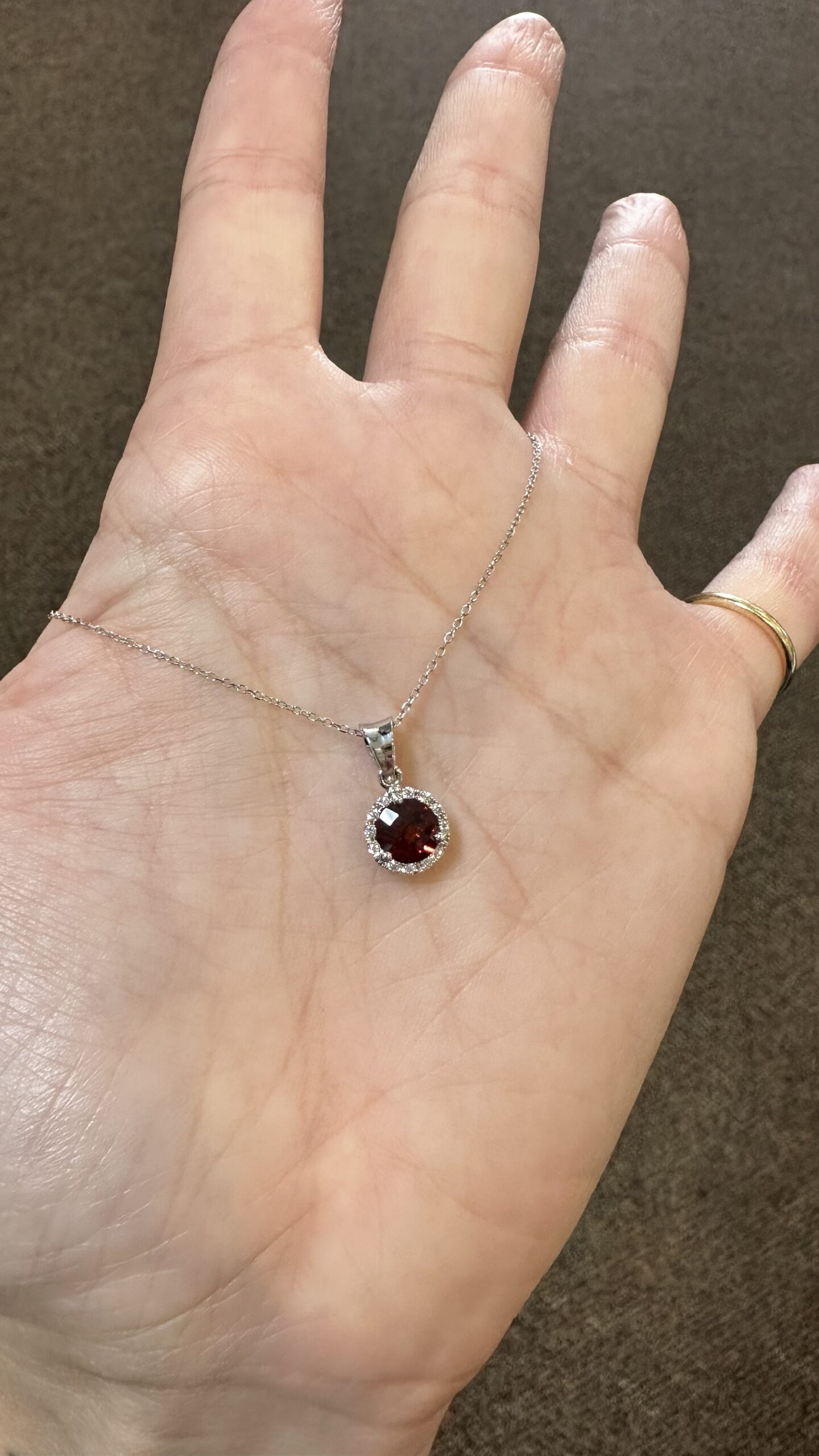 14k White Gold Genuine .99 Cttw Garnet & Diamond Halo Pendant - Image 2