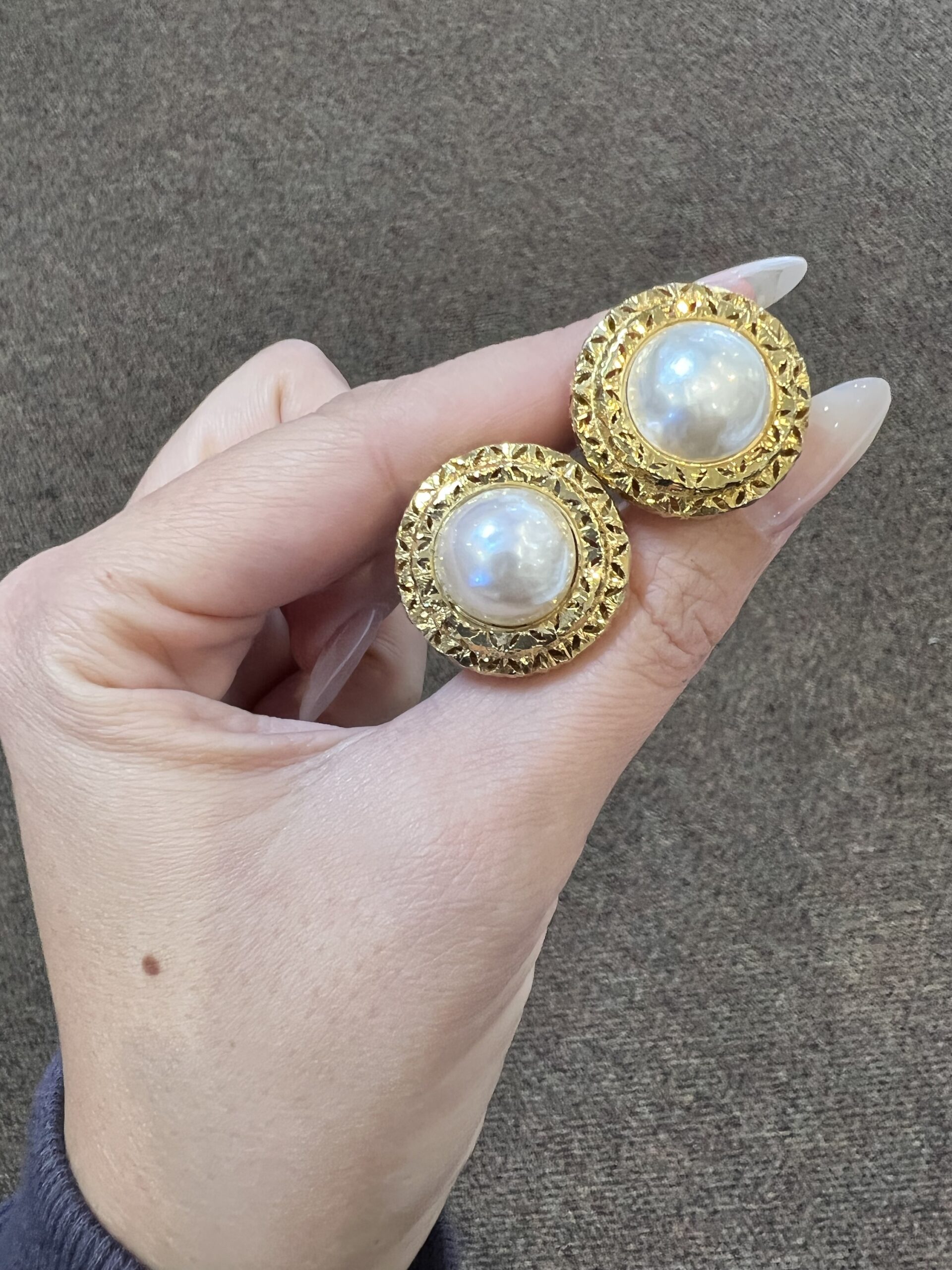 14k Yellow Gold Pearl & Diamonds Earrings 10 mm White Pearl Earrings Push  Post | eBay