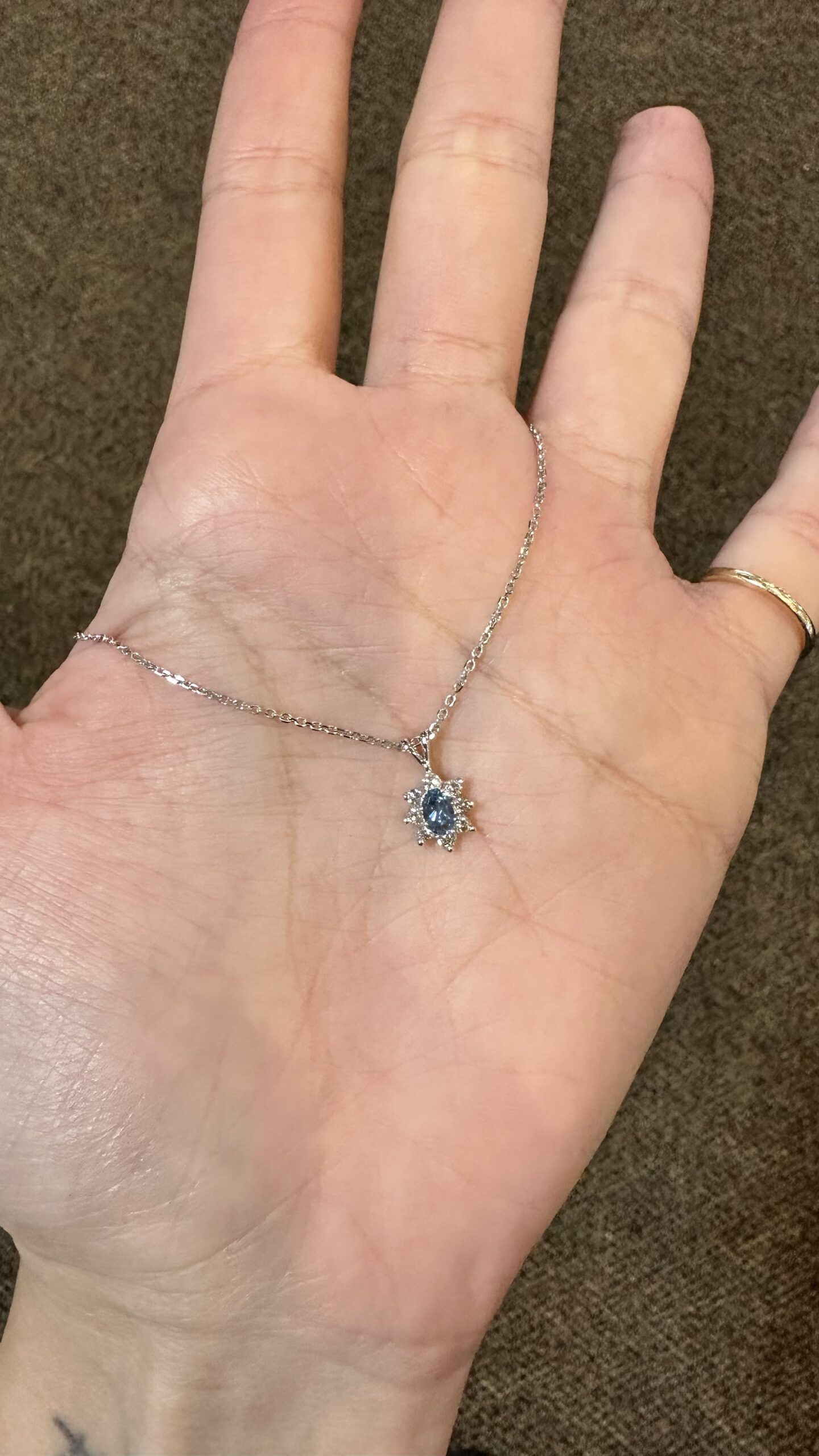 14k White Gold Genuine Aquamarine & Diamond Cluster Pendant - Image 7