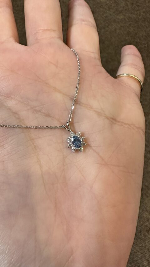 14k White Gold Genuine Aquamarine & Diamond Cluster Pendant