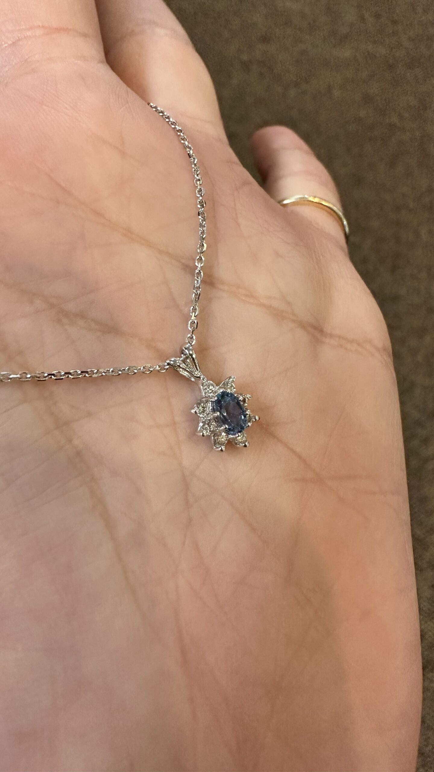 14k White Gold Genuine Aquamarine & Diamond Cluster Pendant - Image 6