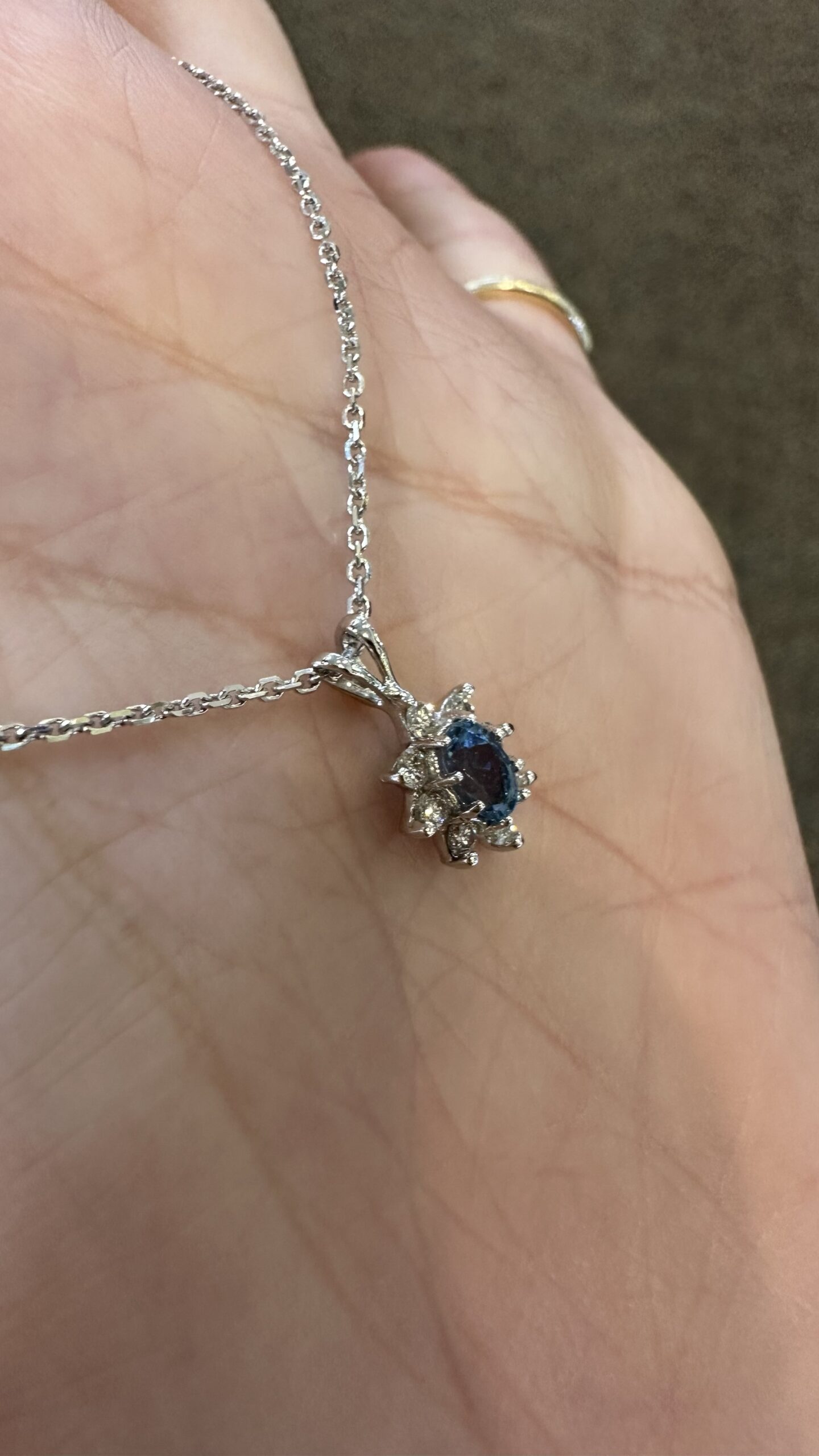 14k White Gold Genuine Aquamarine & Diamond Cluster Pendant - Image 5